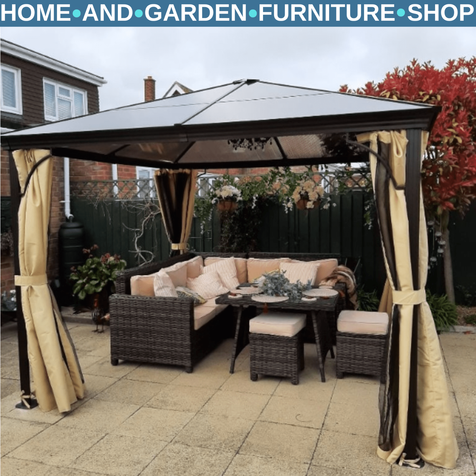 Large Hardtop Gazebo with Sides Curtains Garden Cover Metal Frame Patio Shelter - Home and Garden Furniture Shop - rustic - furniture