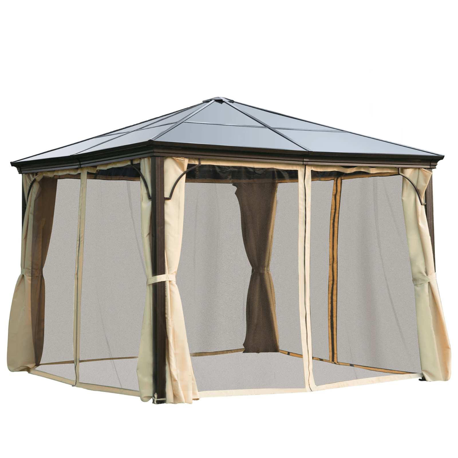 Large Hardtop Gazebo with Sides Curtains Garden Cover Metal Frame Patio Shelter - Home and Garden Furniture Shop - rustic - furniture
