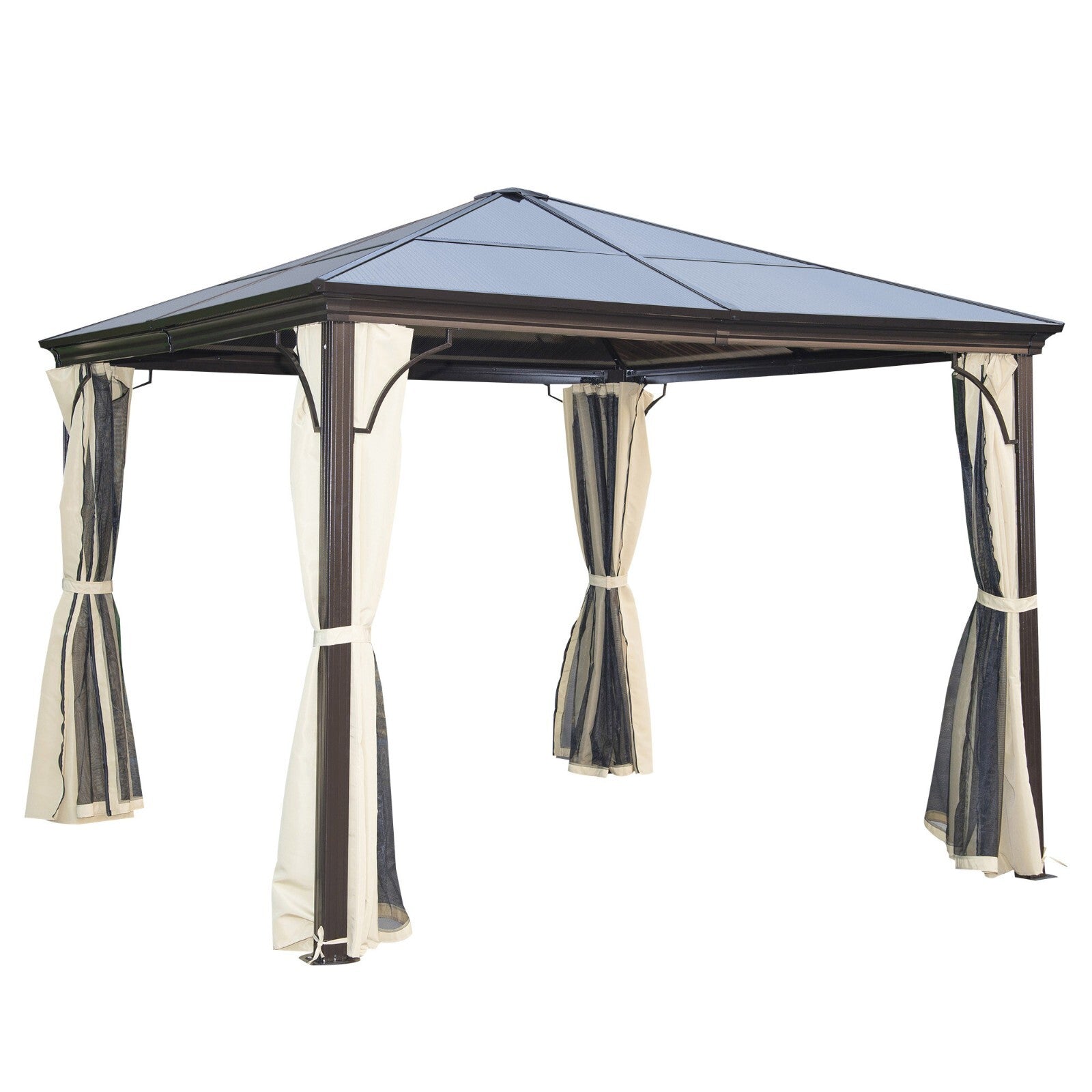 Large Hardtop Gazebo with Sides Curtains Garden Cover Metal Frame Patio Shelter - Home and Garden Furniture Shop - rustic - furniture