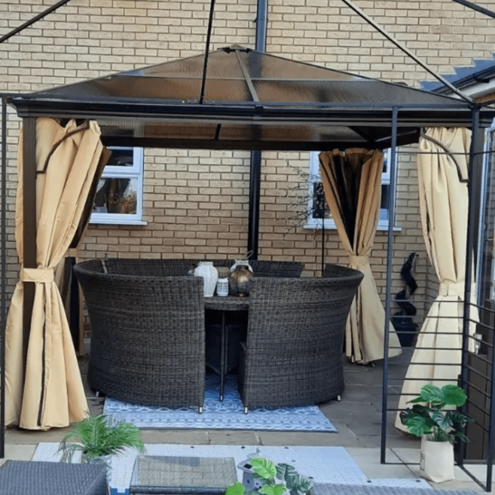 Large Hardtop Gazebo with Sides Curtains Garden Cover Metal Frame Patio Shelter - Home and Garden Furniture Shop - rustic - furniture