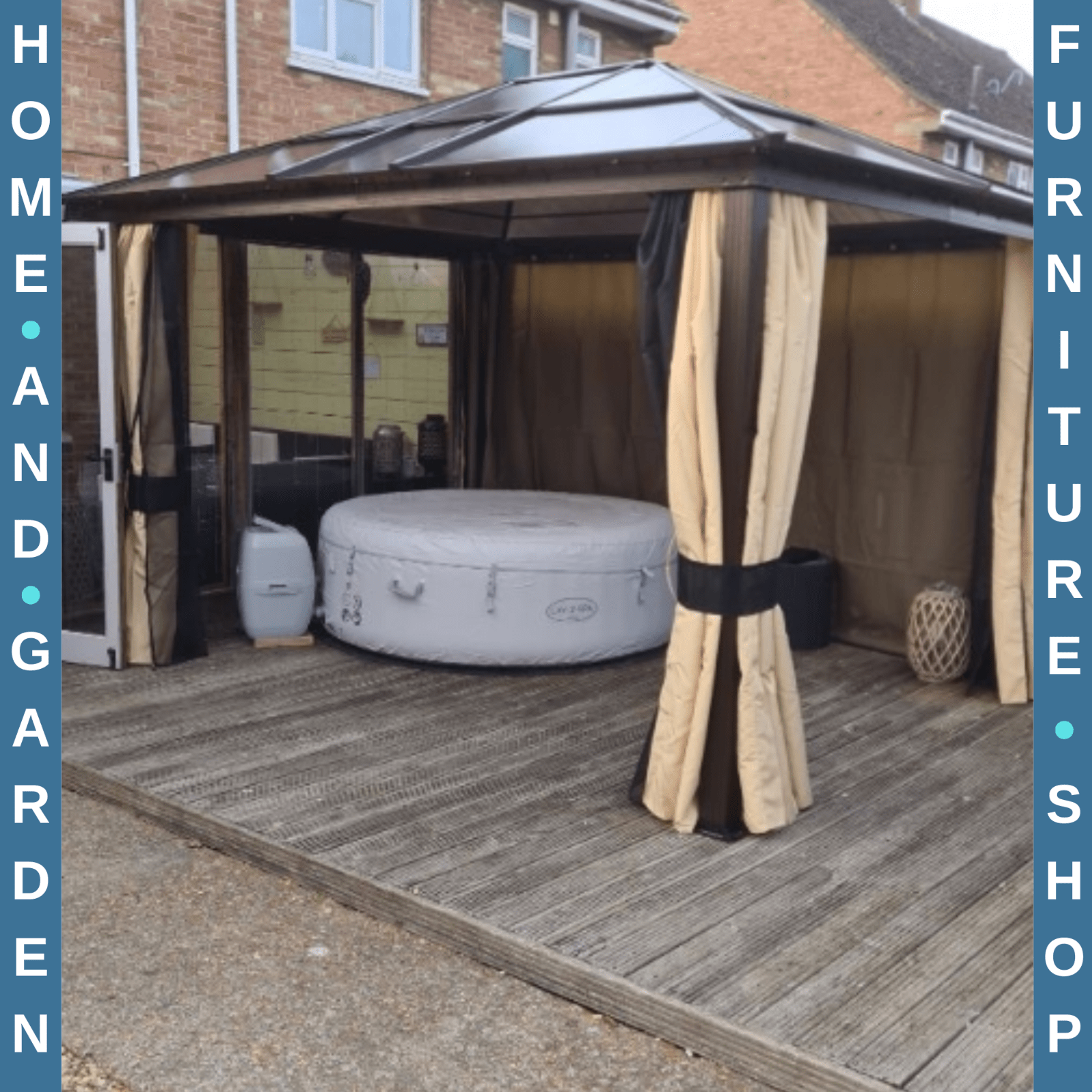 Large Hardtop Gazebo with Sides Polycarbonate Roof Metal Frame Hot Tub Shelter - Home and Garden Furniture Shop - rustic - furniture