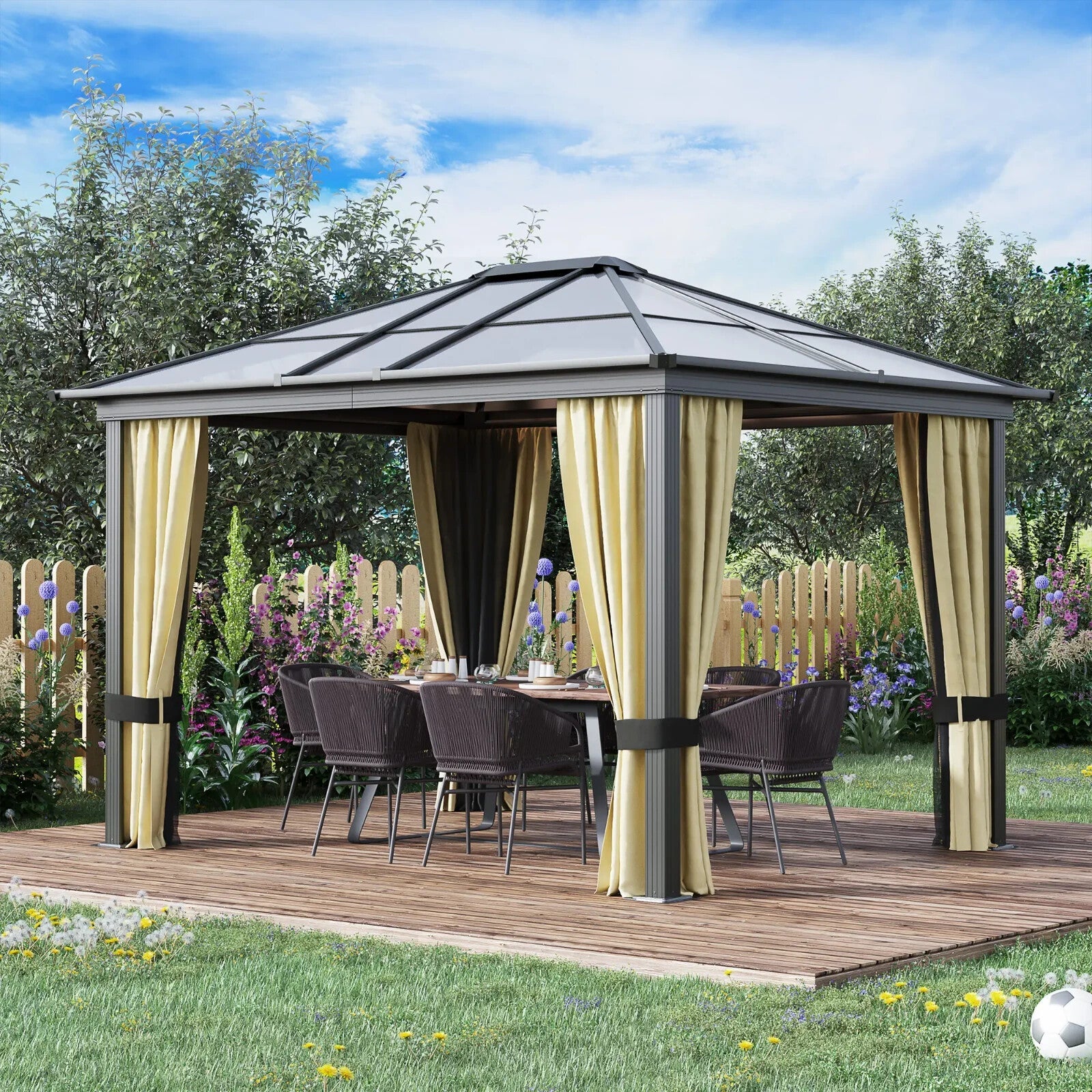 Large Hardtop Gazebo with Sides Polycarbonate Roof Metal Frame Hot Tub Shelter - Home and Garden Furniture Shop - rustic - furniture