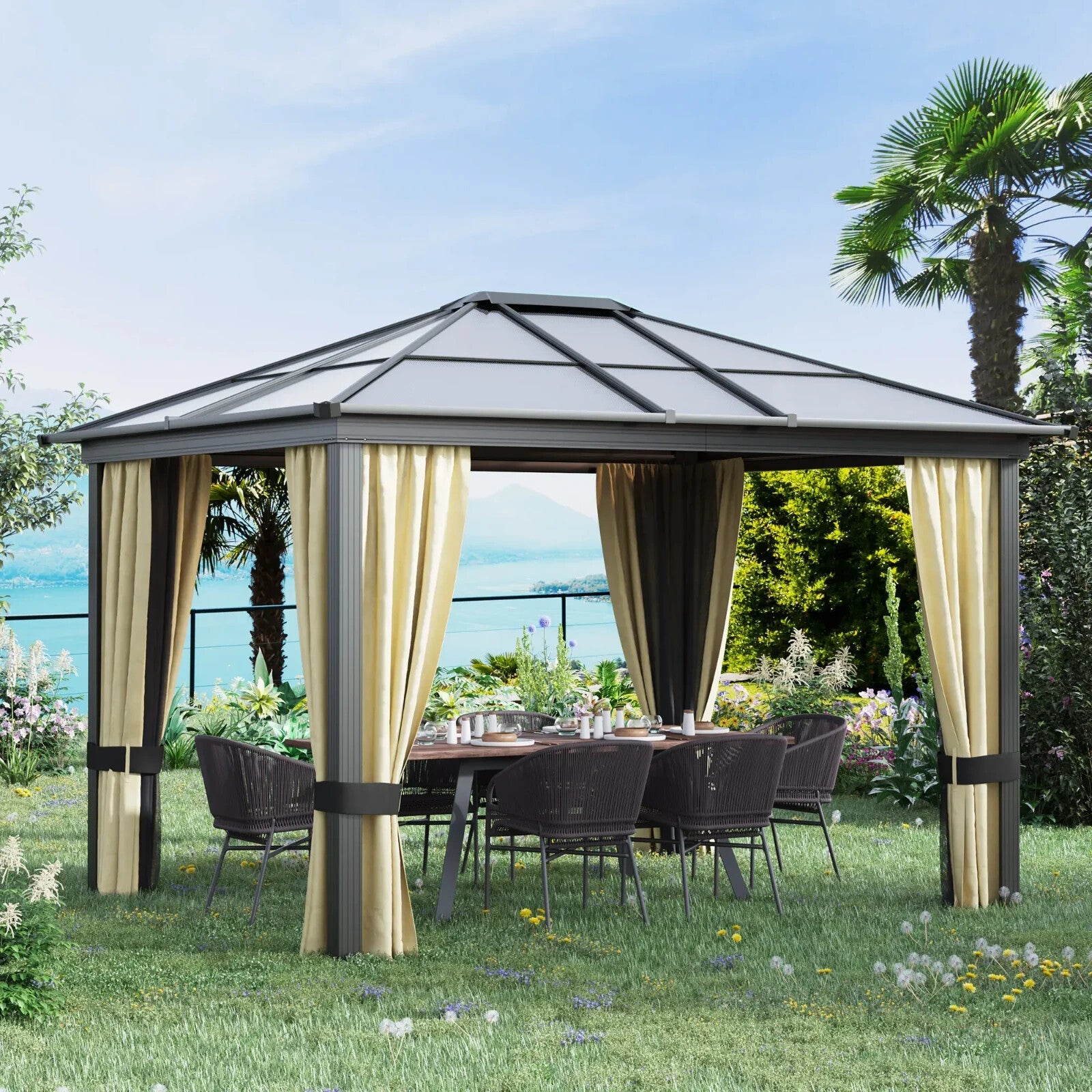 Large Hardtop Gazebo with Sides Polycarbonate Roof Metal Frame Hot Tub Shelter - Home and Garden Furniture Shop - rustic - furniture