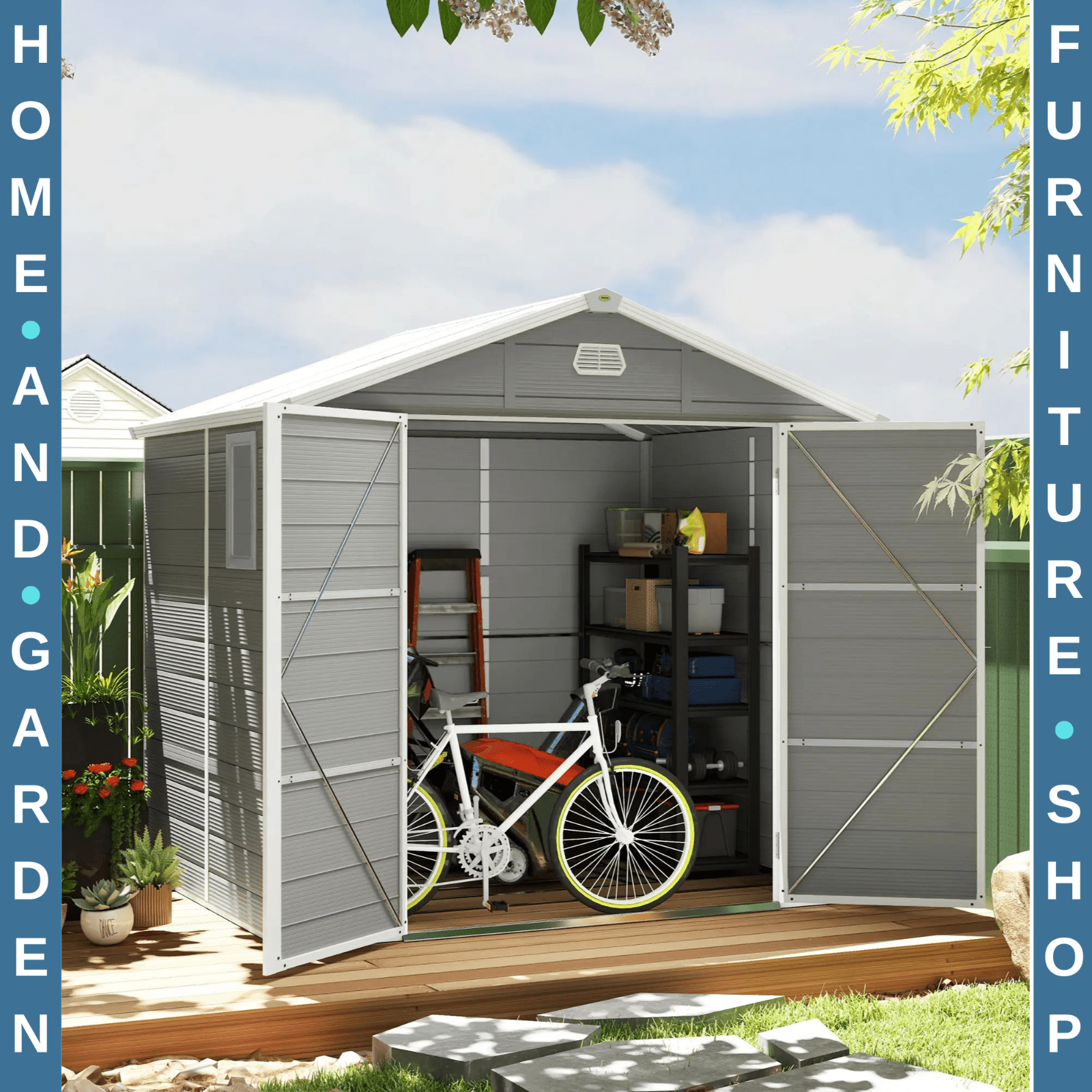 Large Heavy Duty 8 x 6ft Garden Shed Storage w/ Foundation Kit Vents Double Door - Home and Garden Furniture Shop - rustic - furniture