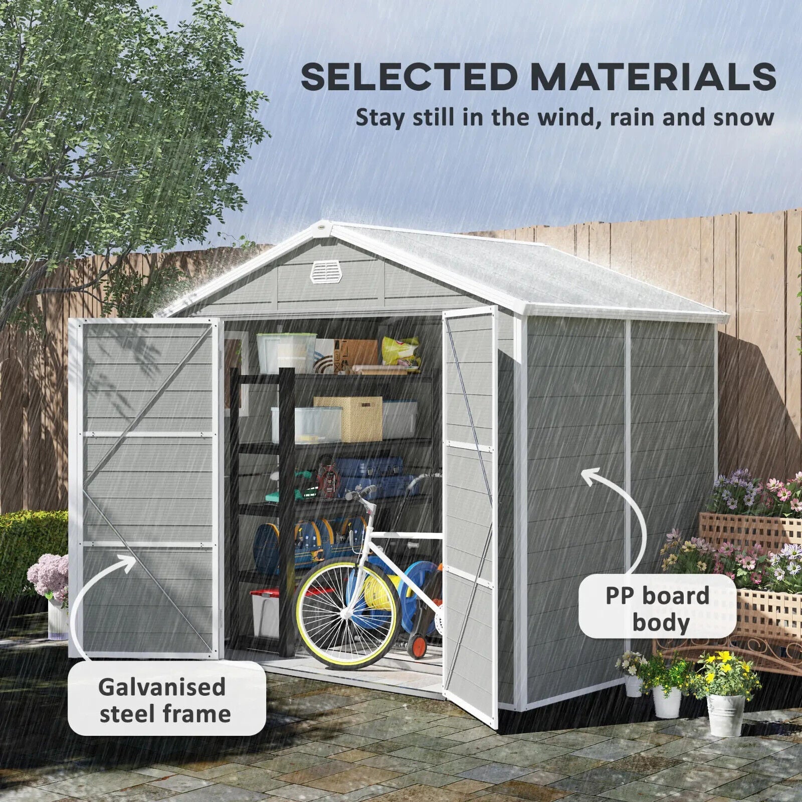 Large Heavy Duty 8 x 6ft Garden Shed Storage w/ Foundation Kit Vents Double Door - Home and Garden Furniture Shop - #rustic - furniture#