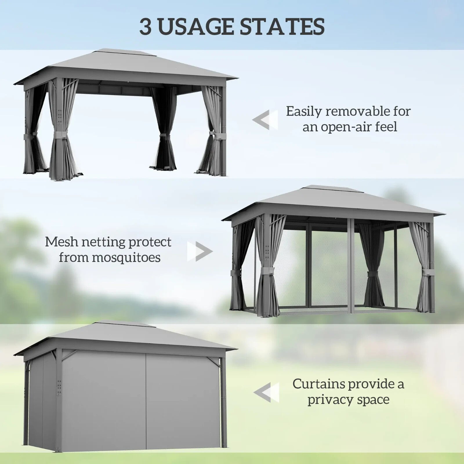 Large Heavy Duty Gazebo Sides 4 x 3m Garden Shelter Vented Roof Netting Curtains - Home and Garden Furniture Shop - rustic - furniture