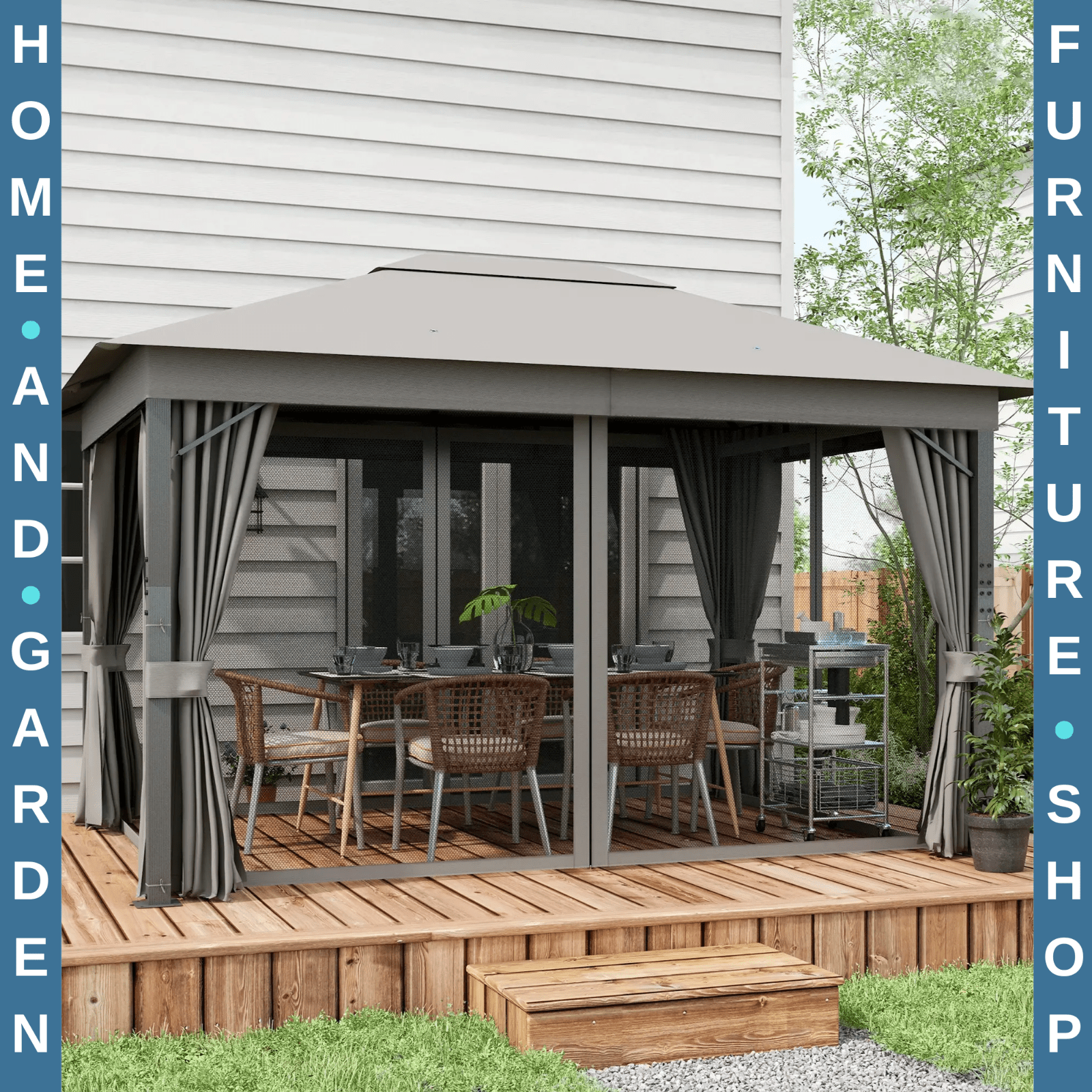 Large Heavy Duty Gazebo Sides 4 x 3m Garden Shelter Vented Roof Netting Curtains - Home and Garden Furniture Shop - rustic - furniture