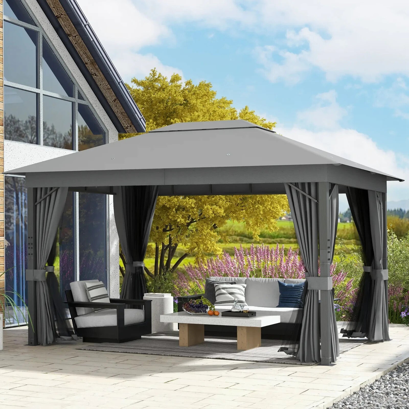 Large Heavy Duty Gazebo Sides 4 x 3m Garden Shelter Vented Roof Netting Curtains - Home and Garden Furniture Shop - rustic - furniture
