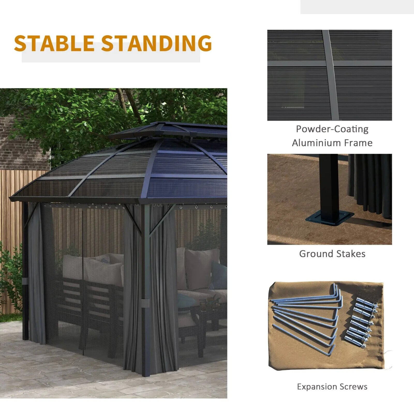 Large Heavy Duty Gazebo with Polycarbonate Roof 4 x 3m Aluminium Frame Curtains - Home and Garden Furniture Shop - #rustic - furniture#