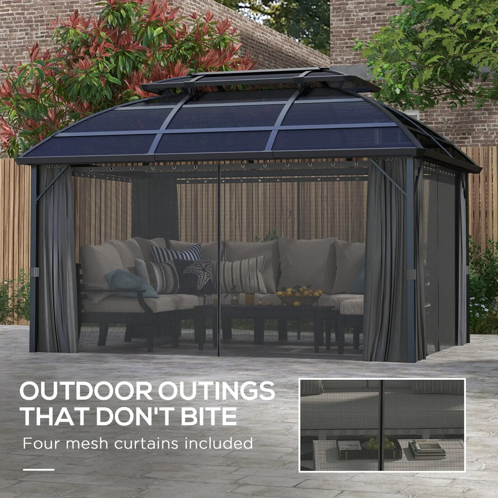 Large Heavy Duty Gazebo with Polycarbonate Roof 4 x 3m Aluminium Frame Curtains - Home and Garden Furniture Shop - #rustic - furniture#