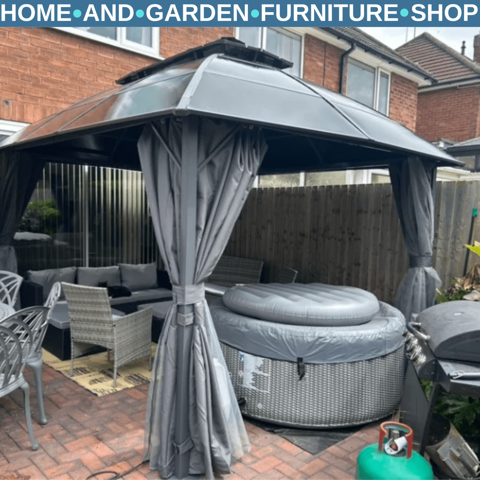 Large Heavy Duty Gazebo with Polycarbonate Roof 4 x 3m Aluminium Frame Curtains - Home and Garden Furniture Shop - #rustic - furniture#