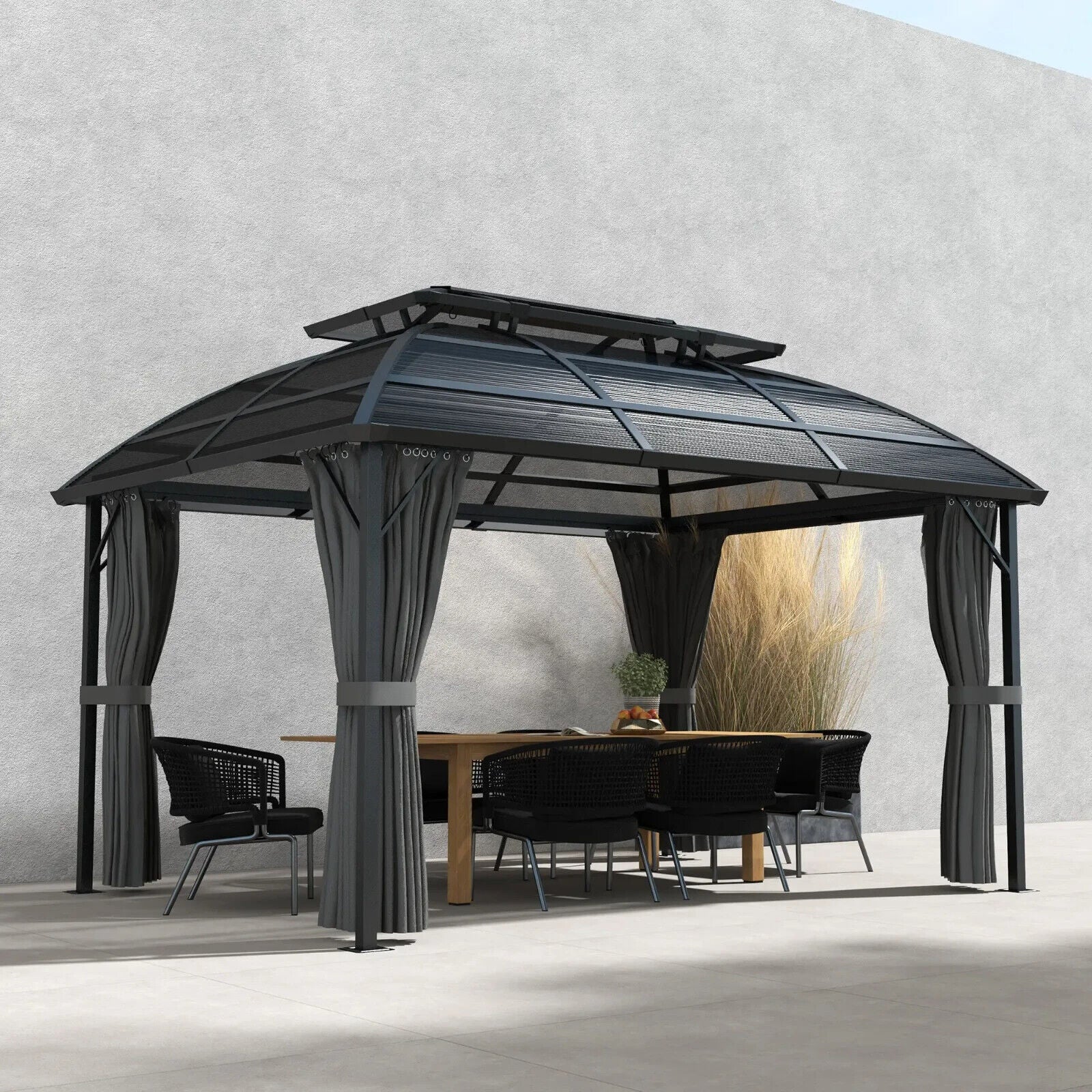 Large Heavy Duty Gazebo with Polycarbonate Roof 4 x 3m Aluminium Frame Curtains - Home and Garden Furniture Shop - #rustic - furniture#