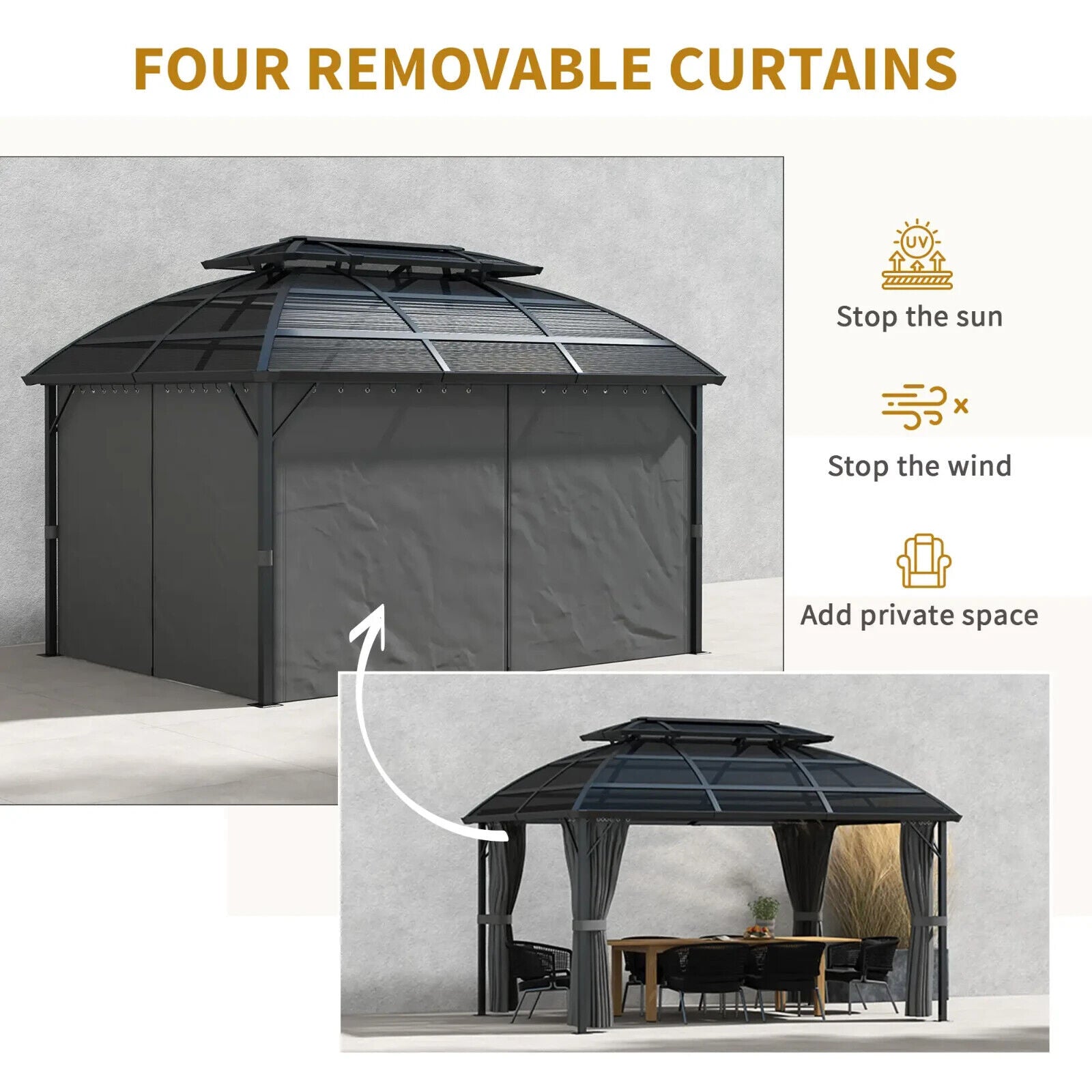 Large Heavy Duty Gazebo with Polycarbonate Roof 4 x 3m Aluminium Frame Curtains - Home and Garden Furniture Shop - #rustic - furniture#