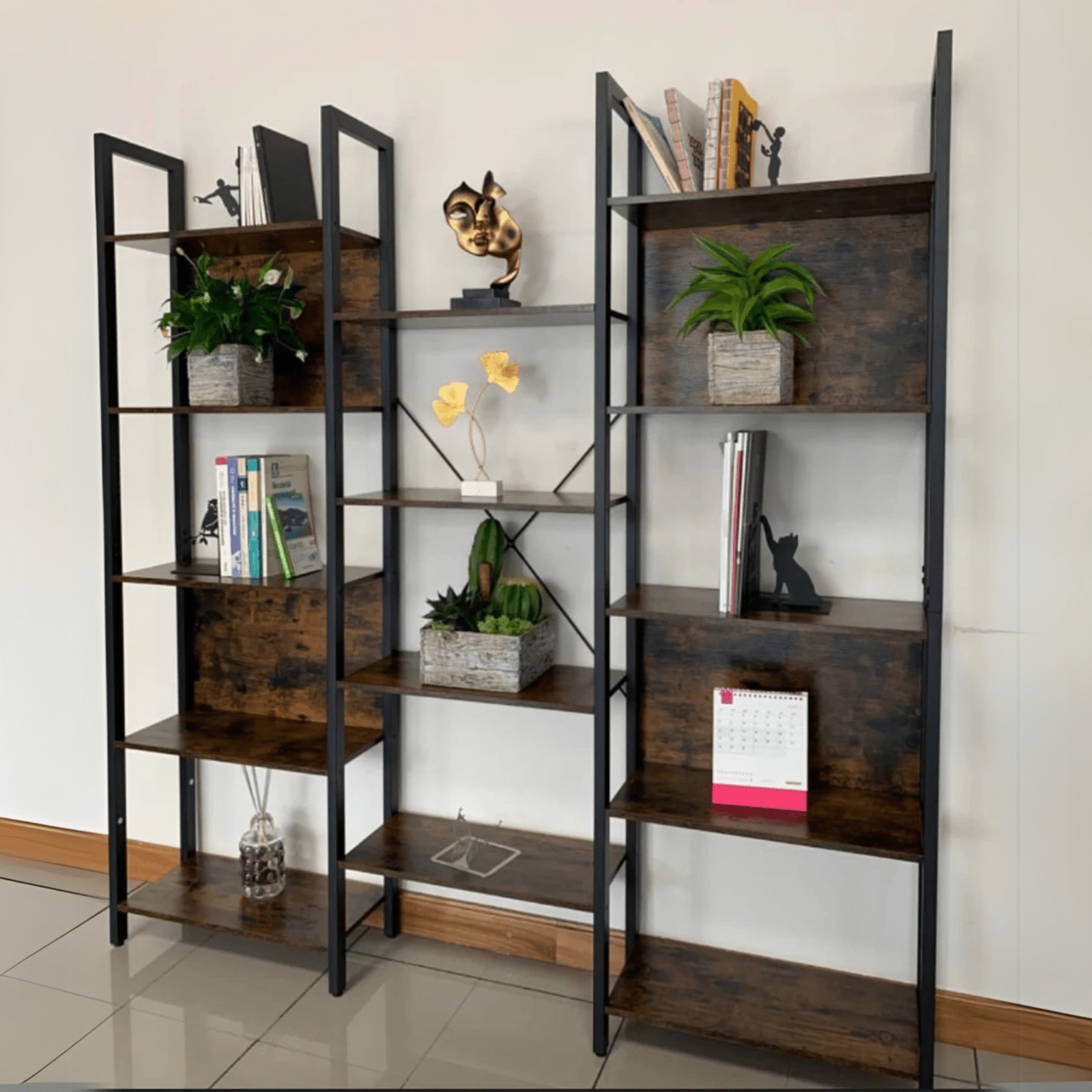 Large Industrial Bookcase Rustic Bookshelf Storage Shelves Metal Frame Display - Home and Garden Furniture Shop - rustic - furniture