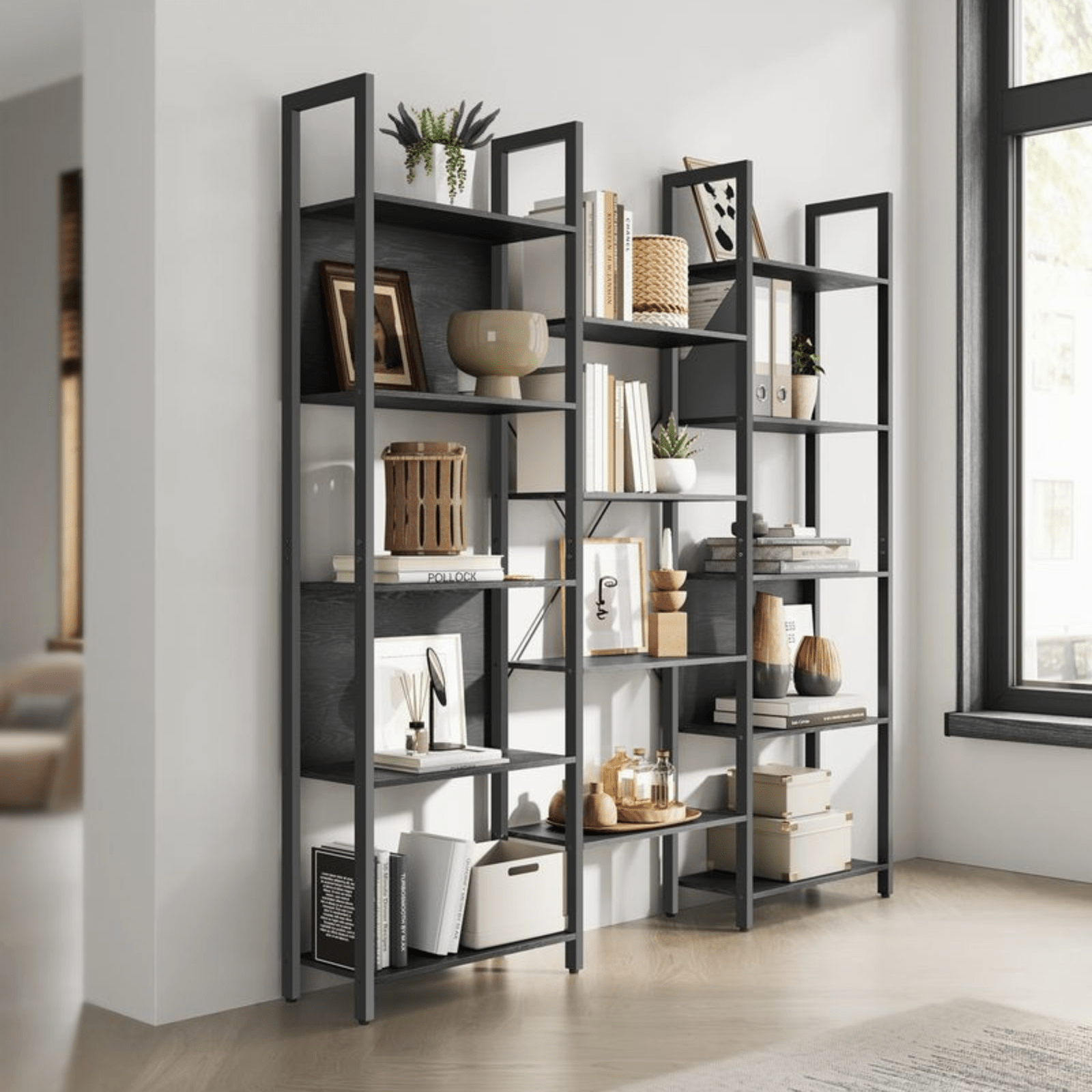 Large Industrial Bookcase Rustic Bookshelf Storage Shelves Metal Frame Display - Home and Garden Furniture Shop - #rustic - furniture#