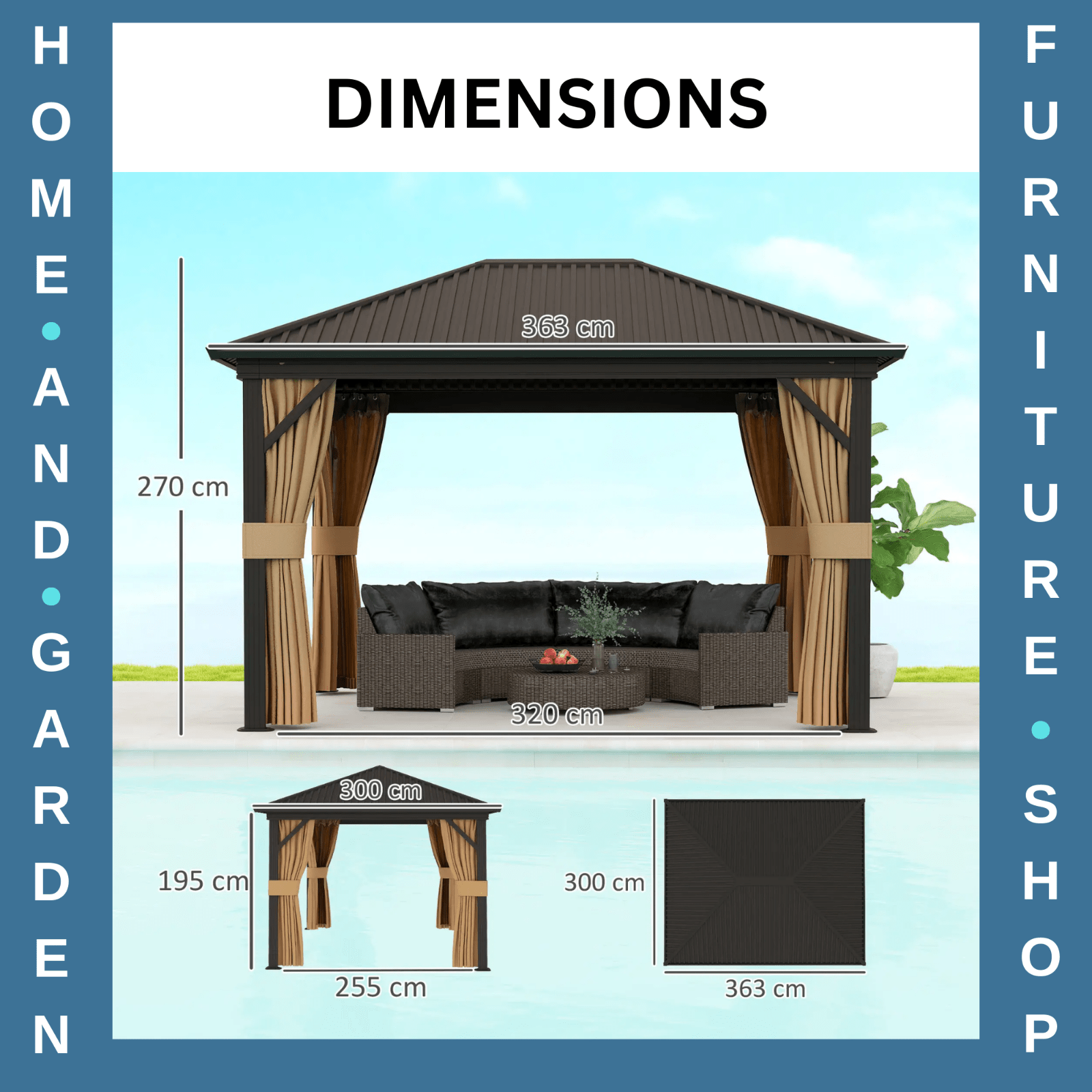 Large Metal Garden Hardtop Gazebo with Sides Brown Curtains 3 x 3.6m Marquee Set - Home and Garden Furniture Shop - rustic - furniture