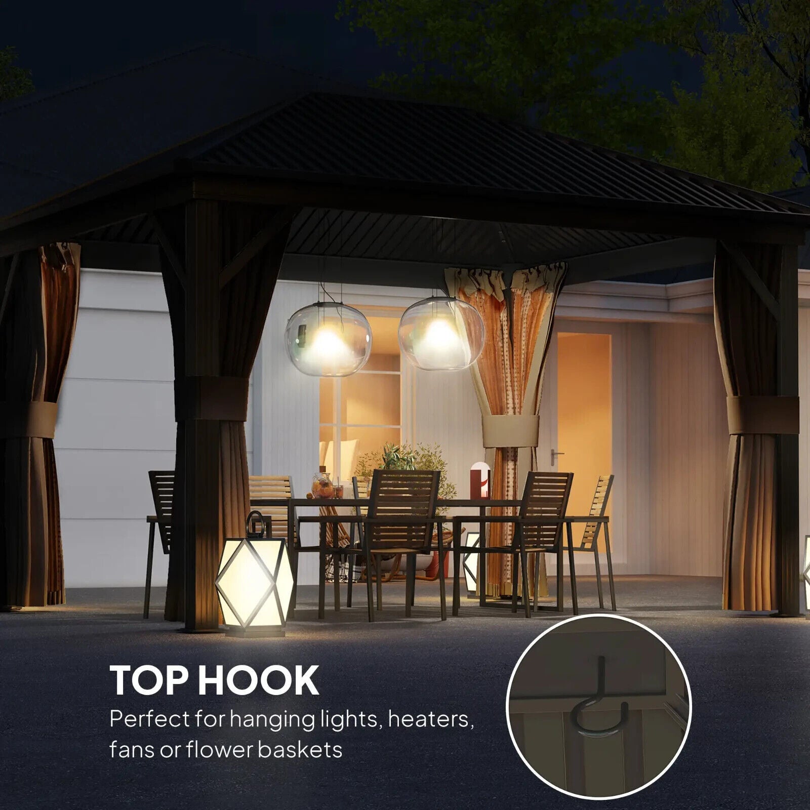 Large Metal Garden Hardtop Gazebo with Sides Brown Curtains 3 x 3.6m Marquee Set - Home and Garden Furniture Shop - #rustic - furniture#