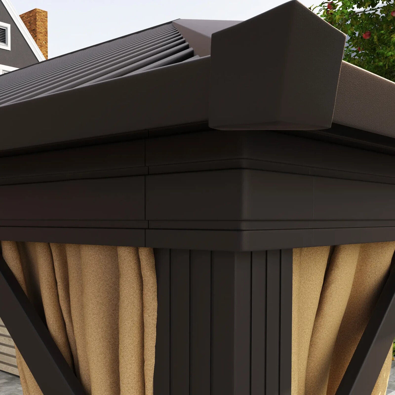 Large Metal Garden Hardtop Gazebo with Sides Brown Curtains 3 x 3.6m Marquee Set - Home and Garden Furniture Shop - #rustic - furniture#