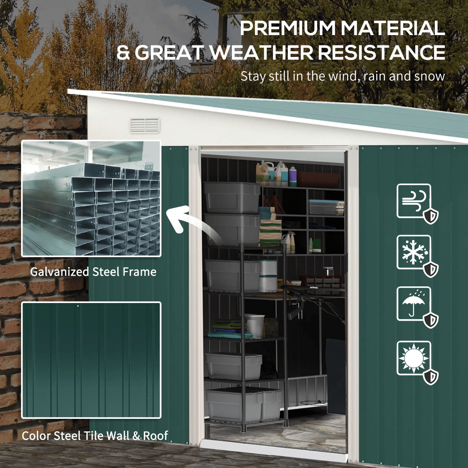 Large Metal Garden Shed 11 x 9ft Outdoor Tool Storage House Lockable Double Door - Home and Garden Furniture Shop - rustic - furniture