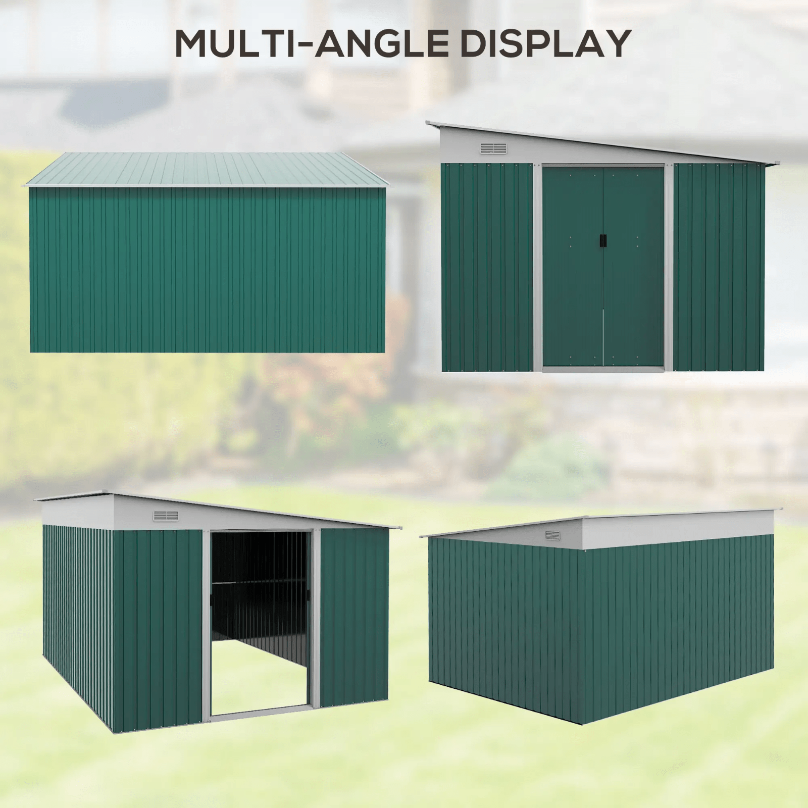 Large Metal Garden Shed 11 x 9ft Outdoor Tool Storage House Lockable Double Door - Home and Garden Furniture Shop - rustic - furniture