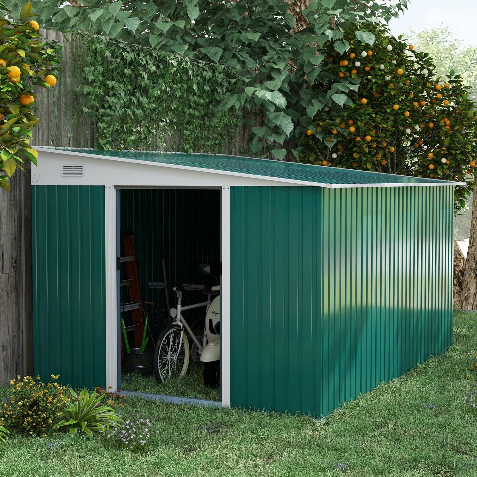 Large Metal Garden Shed 11 x 9ft Outdoor Tool Storage House Lockable Double Door - Home and Garden Furniture Shop - rustic - furniture