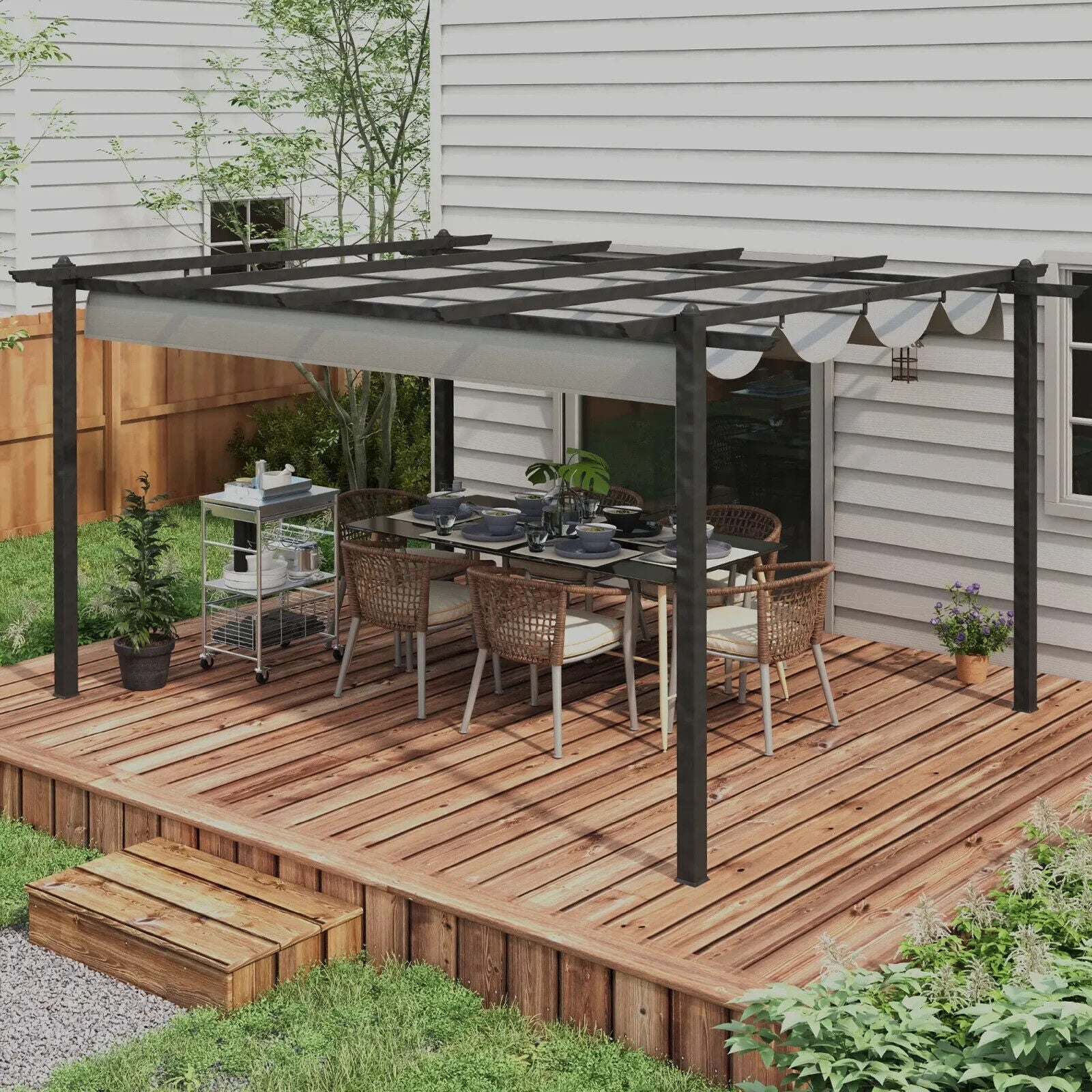 Large Metal Pergola w/ Retractable Roof Heavy Duty Gazebo Garden Shelter 4 x 3m - Home and Garden Furniture Shop - #rustic - furniture#