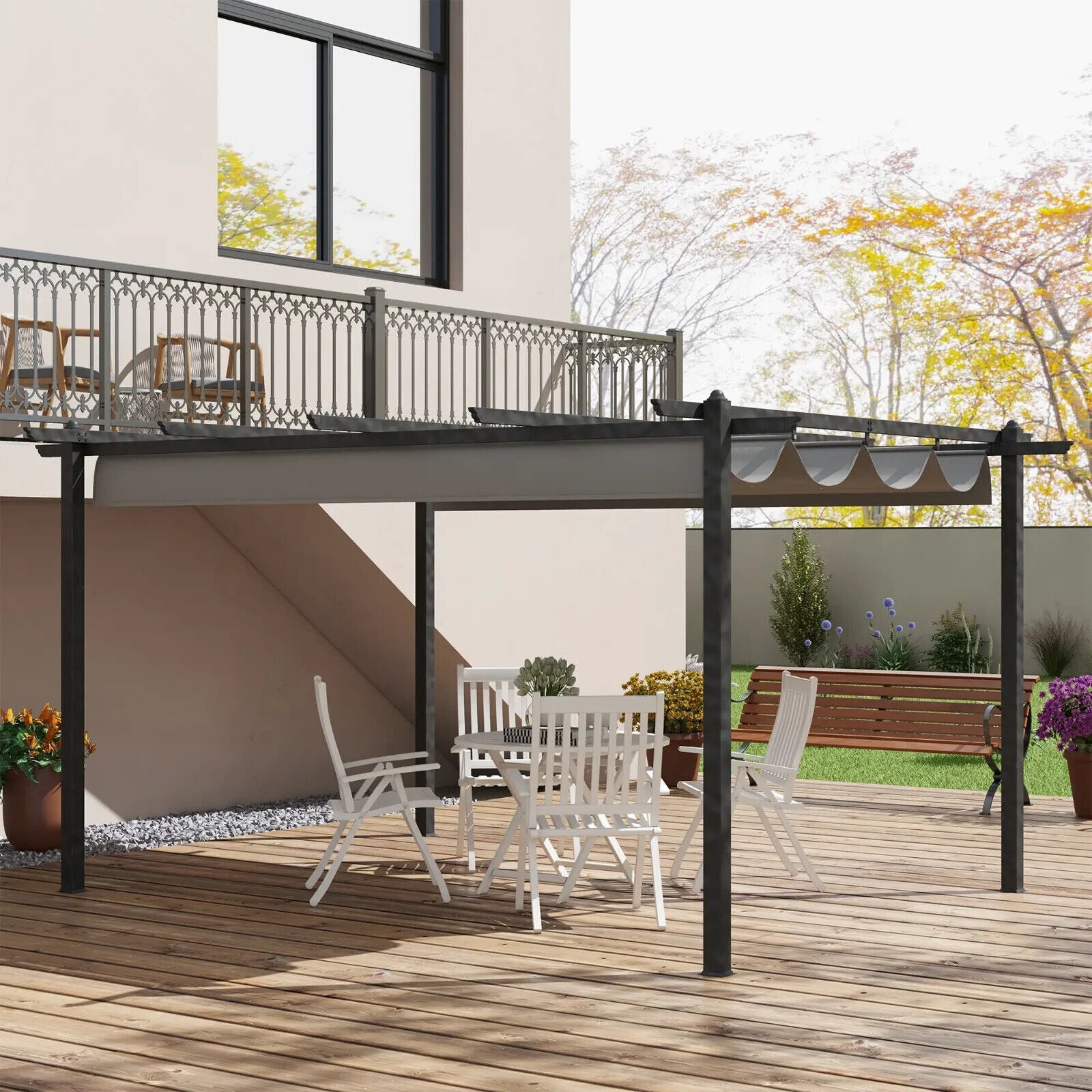 Large Metal Pergola w/ Retractable Roof Heavy Duty Gazebo Garden Shelter 4 x 3m - Home and Garden Furniture Shop - #rustic - furniture#