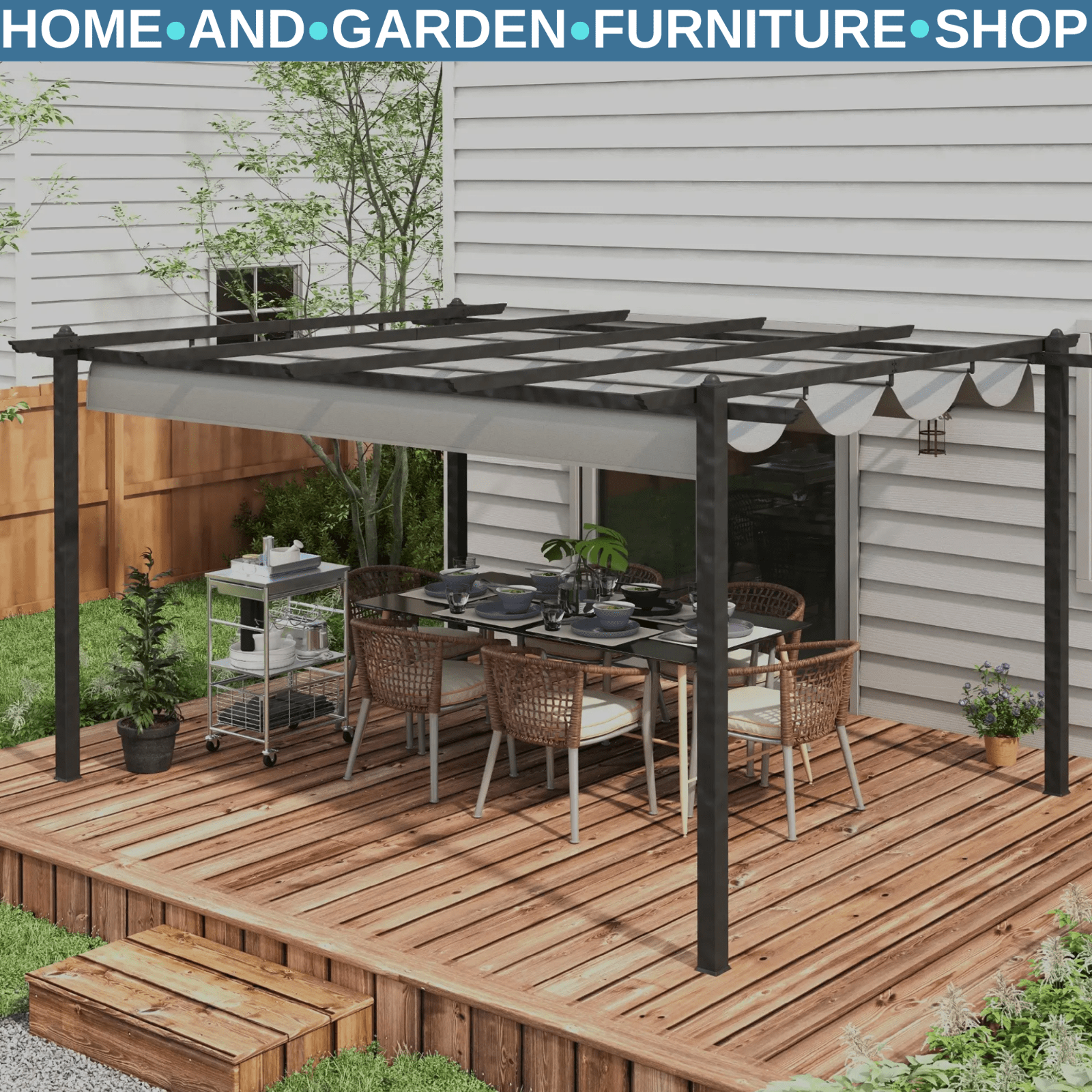 Large Metal Pergola w/ Retractable Roof Heavy Duty Gazebo Garden Shelter 4 x 3m - Home and Garden Furniture Shop - rustic - furniture