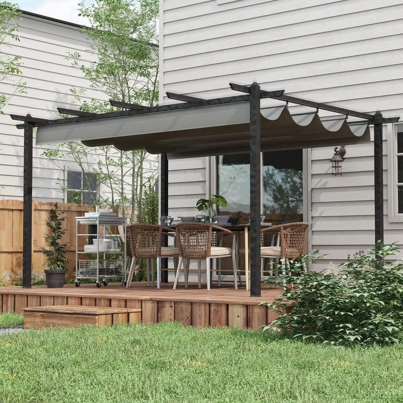 Large Metal Pergola w/ Retractable Roof Heavy Duty Gazebo Garden Shelter 4 x 3m - Home and Garden Furniture Shop - #rustic - furniture#