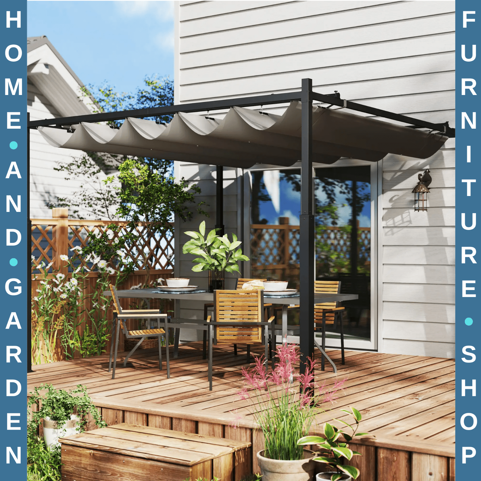 Large Metal Pergola with Retractable Roof 3 x 3(m) Patio Gazebo Sun Shelter Grey - Home and Garden Furniture Shop - #rustic - furniture#