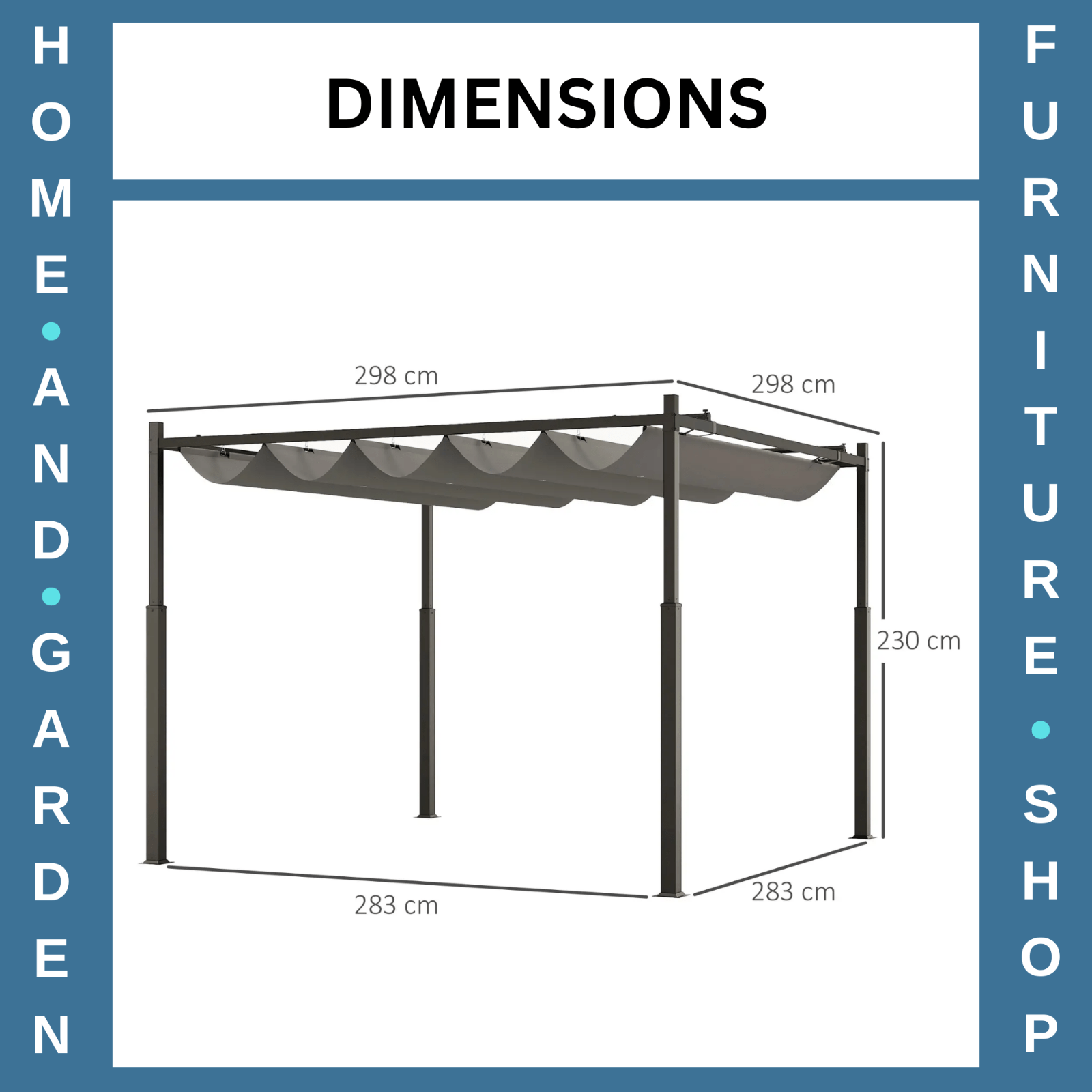 Large Metal Pergola with Retractable Roof 3 x 3(m) Patio Gazebo Sun Shelter Grey - Home and Garden Furniture Shop - #rustic - furniture#