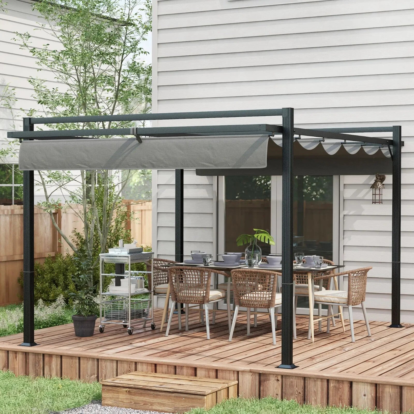 Large Metal Pergola with Retractable Roof 3 x 4m Garden Gazebo Patio Shade Cover - Home and Garden Furniture Shop - rustic - furniture