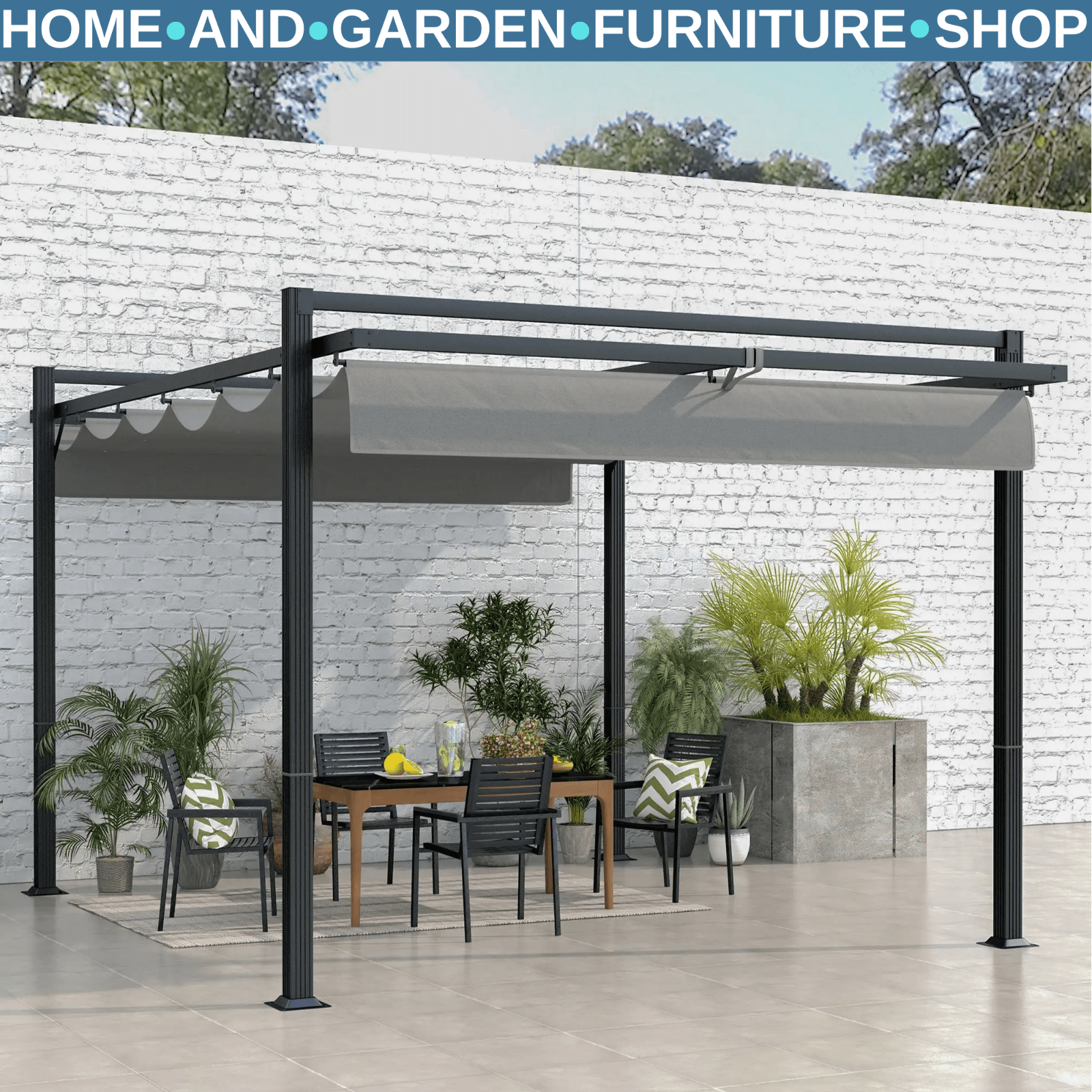 Large Metal Pergola with Retractable Roof 3 x 4m Garden Gazebo Patio Shade Cover - Home and Garden Furniture Shop - rustic - furniture