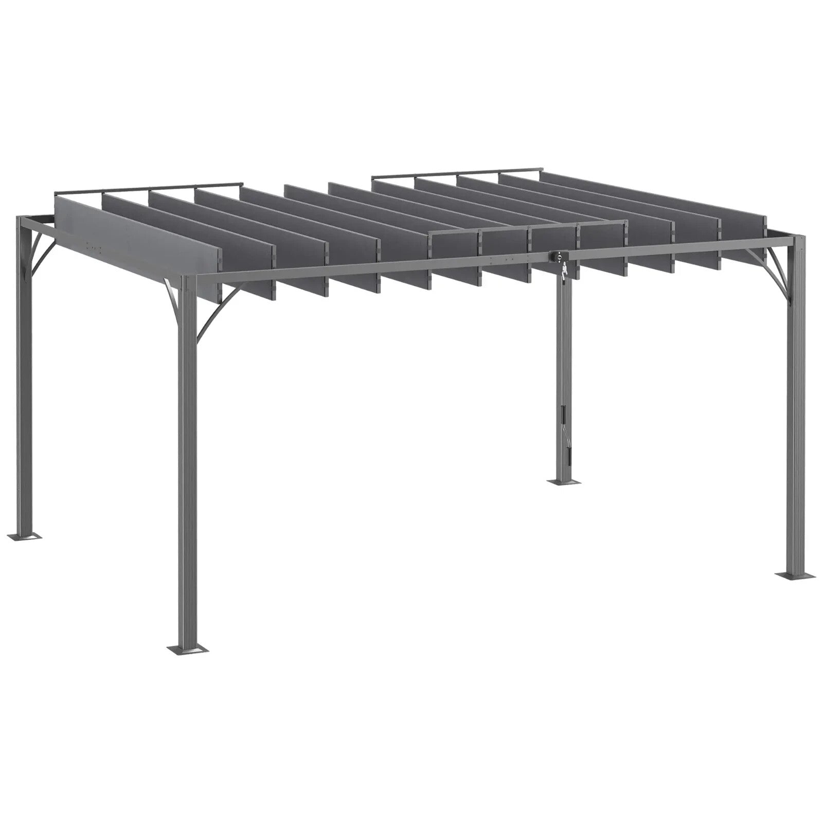 Large Metal Pergola with Retractable Roof 4 x 3m Outdoor Louvered Gazebo Grey - Home and Garden Furniture Shop - rustic - furniture