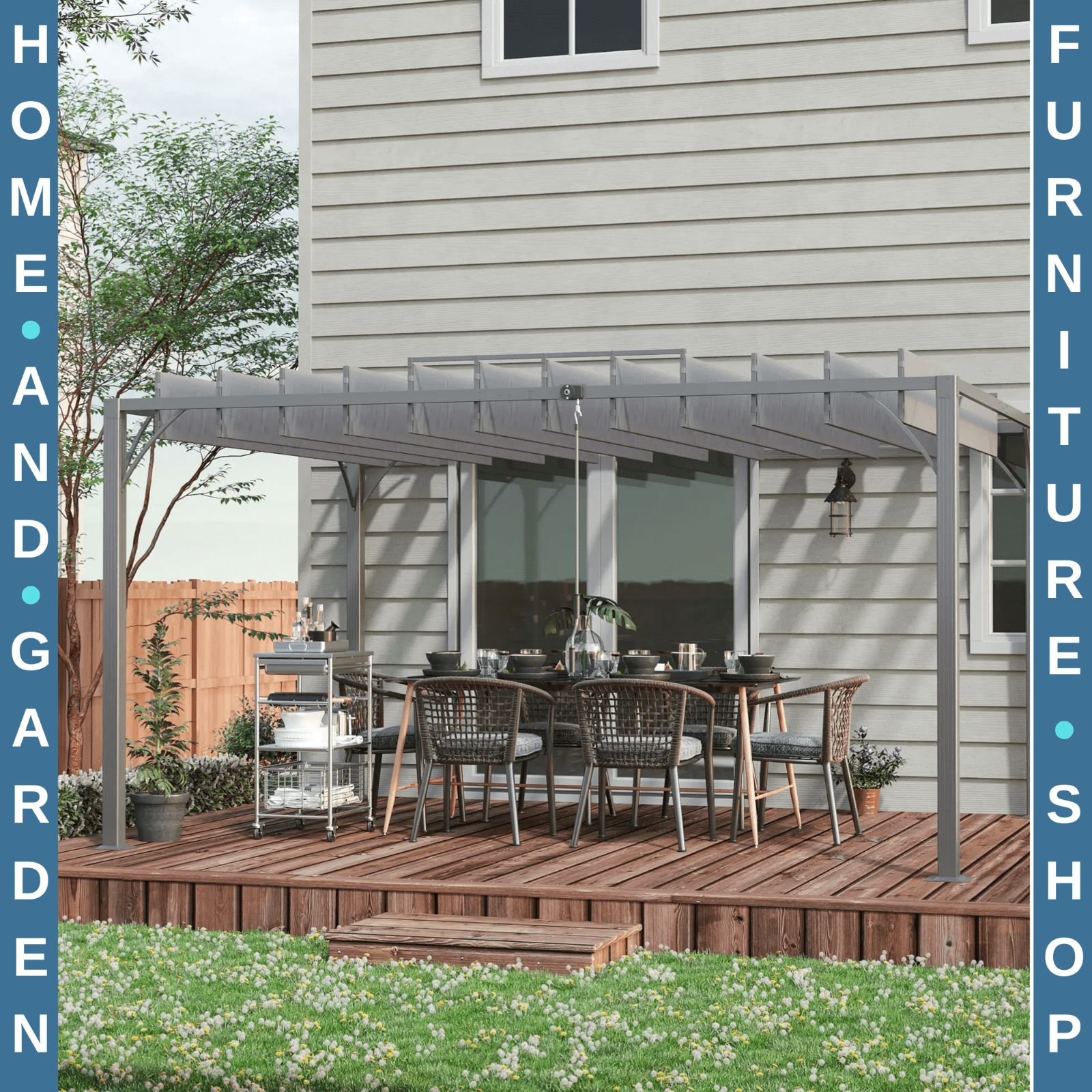 Large Metal Pergola with Retractable Roof 4 x 3m Outdoor Louvered Gazebo Grey - Home and Garden Furniture Shop - rustic - furniture