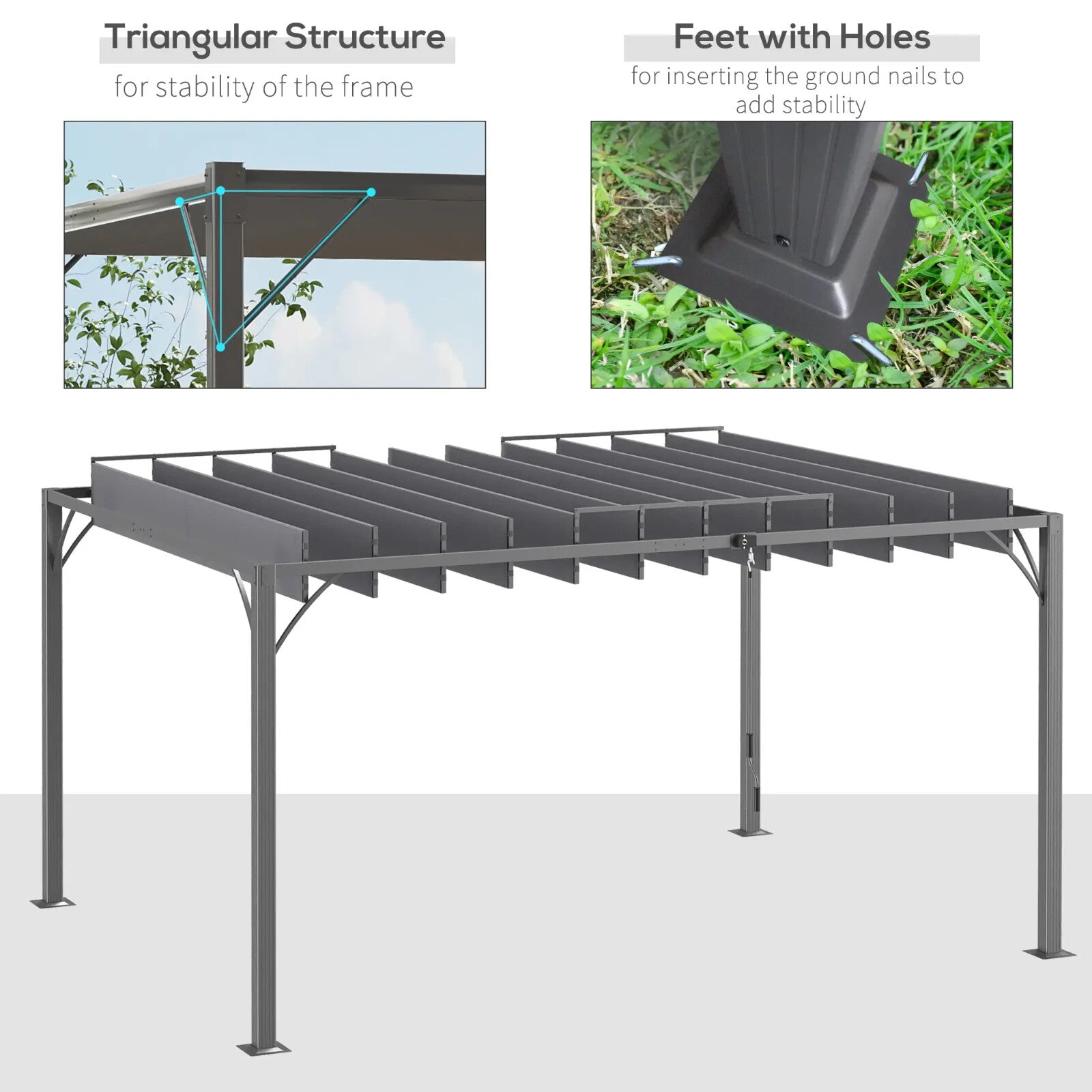 Large Metal Pergola with Retractable Roof 4 x 3m Outdoor Louvered Gazebo Grey - Home and Garden Furniture Shop - rustic - furniture