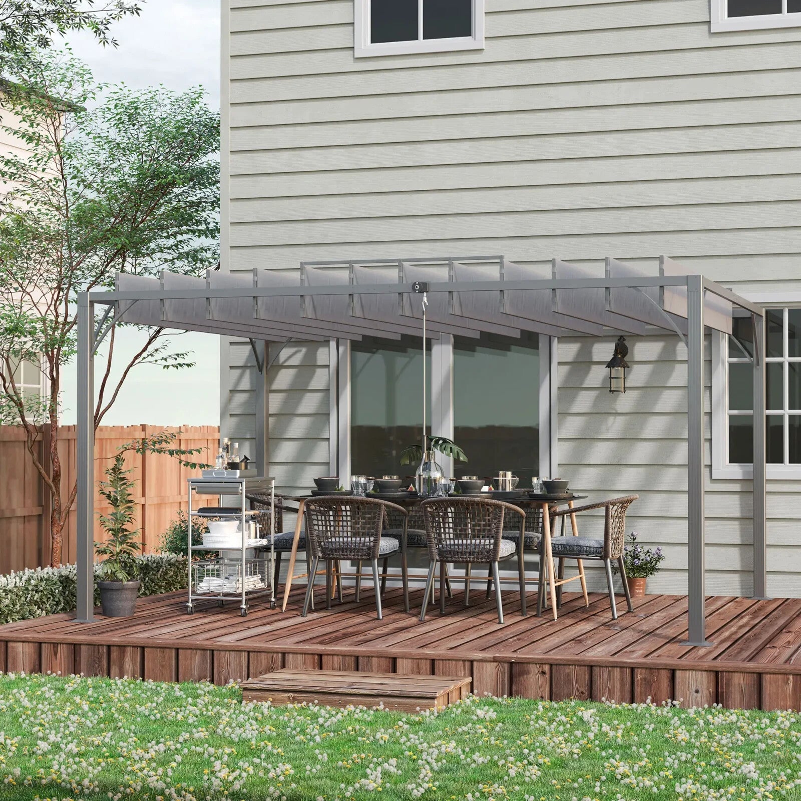 Large Metal Pergola with Retractable Roof 4 x 3m Outdoor Louvered Gazebo Grey - Home and Garden Furniture Shop - rustic - furniture