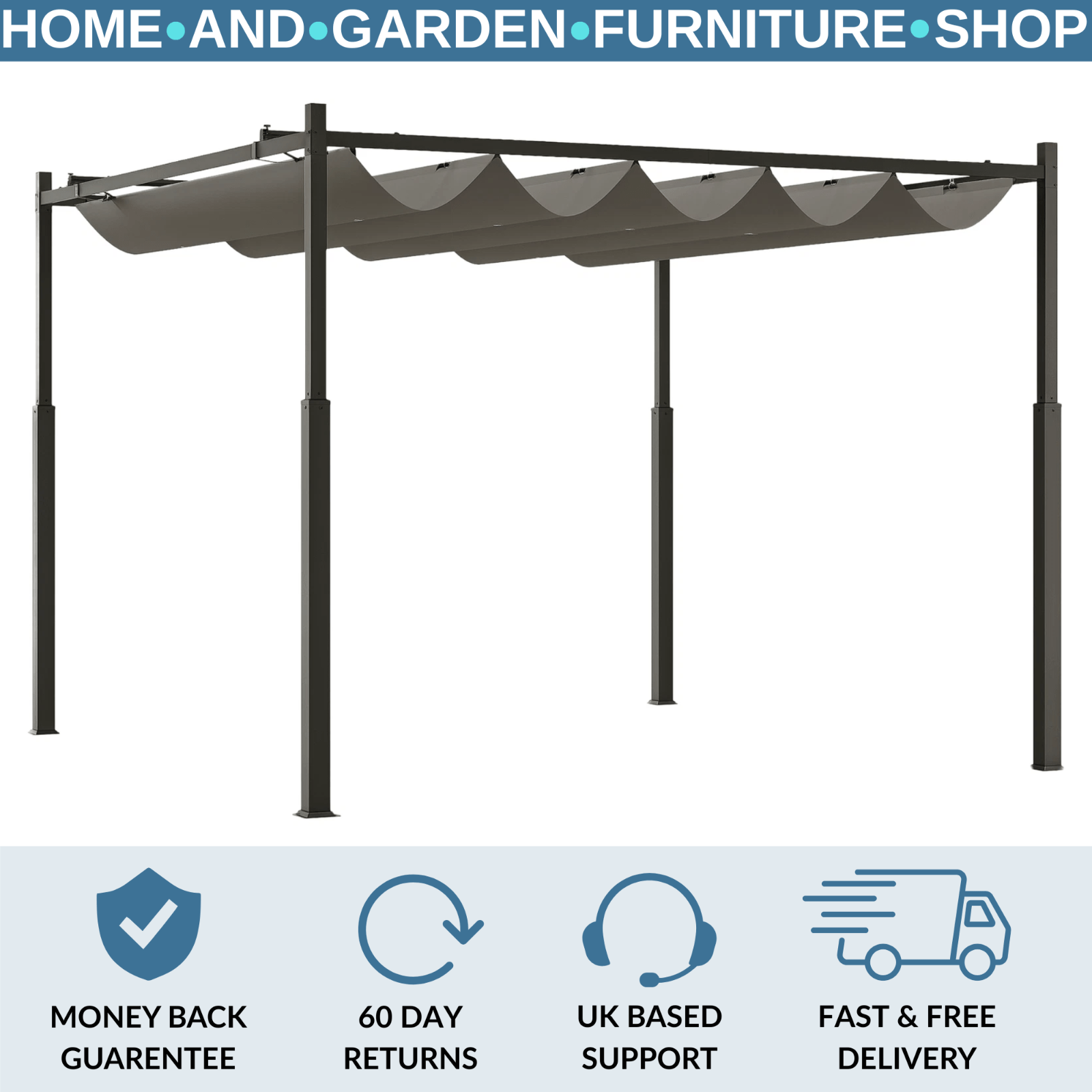 Large Metal Pergola with Roof Heavy Duty Frame 3m Patio Gazebo Shelter Canopy - Home and Garden Furniture Shop - rustic - furniture