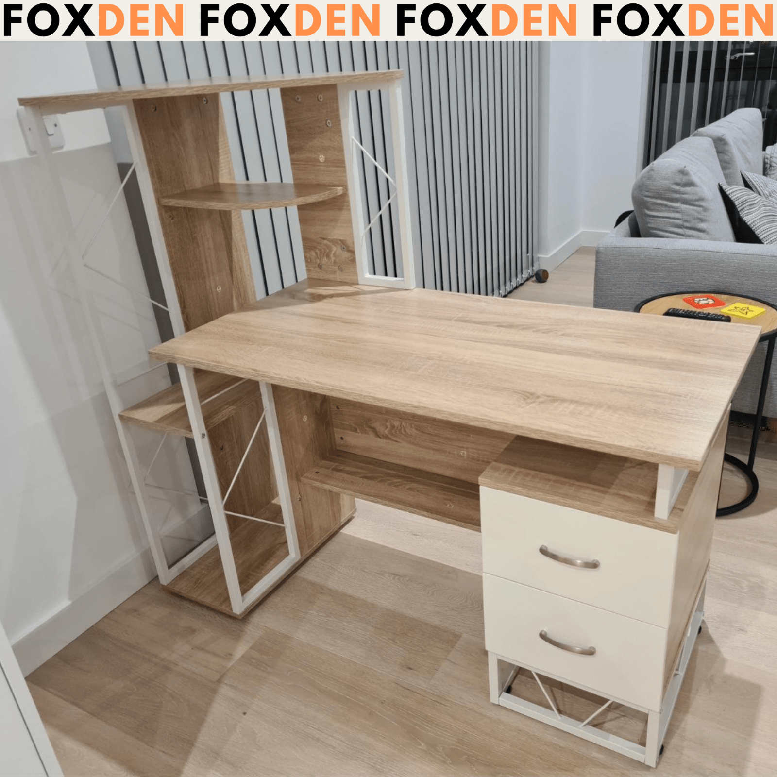 Large Oak Computer Desk 2 Drawers Shelves Study Workstation PC Table Home Office - Home and Garden Furniture Shop - rustic - furniture