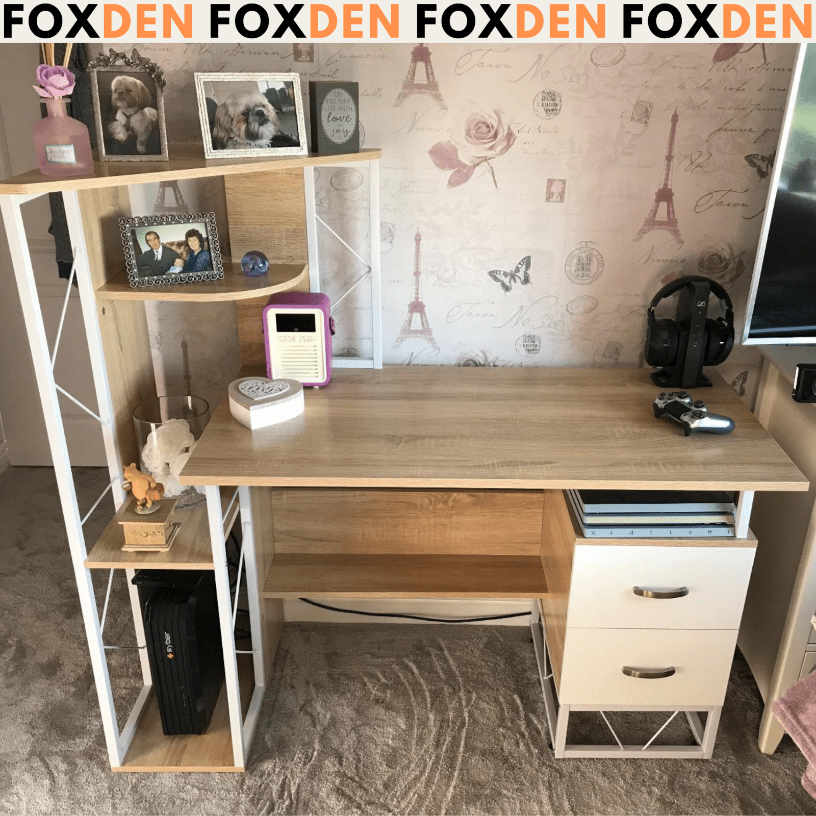 Large Oak Computer Desk 2 Drawers Shelves Study Workstation PC Table Home Office - Home and Garden Furniture Shop - rustic - furniture