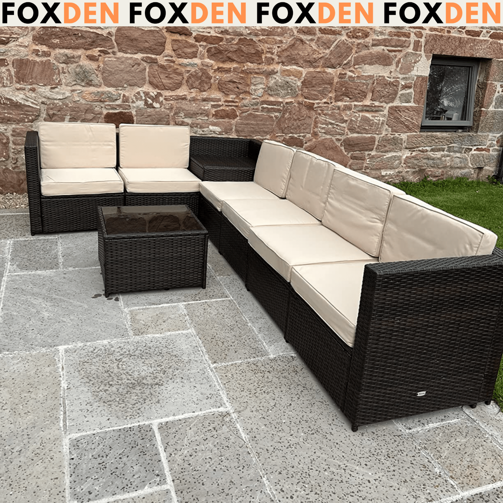 Large Patio Rattan Sofa Set 8 Piece Corner Garden Furniture Side Table Cushion - Home and Garden Furniture Shop - rustic - furniture