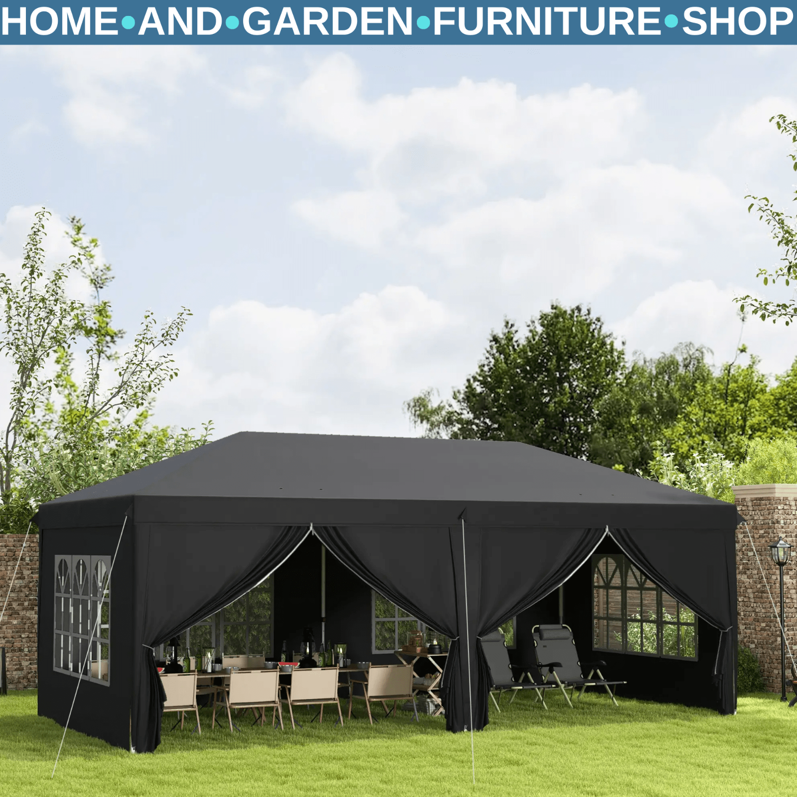 Large Pop Up Gazebo Outdoor Wedding Party Tent Sides 3 x 6m Heavy Duty Pavilion - Home and Garden Furniture Shop - rustic - furniture