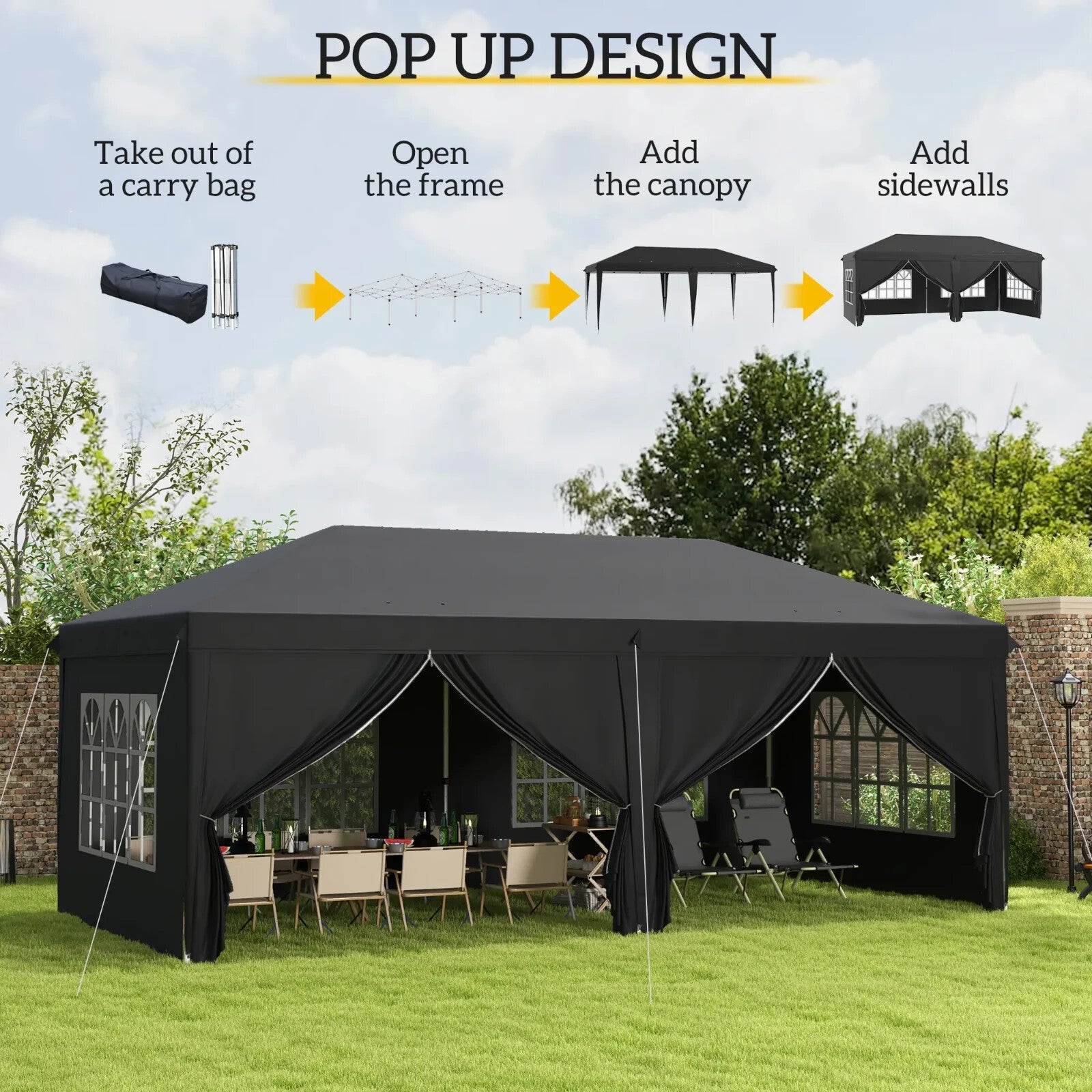 Large Pop Up Gazebo Outdoor Wedding Party Tent Sides 3 x 6m Heavy Duty Pavilion - Home and Garden Furniture Shop - rustic - furniture