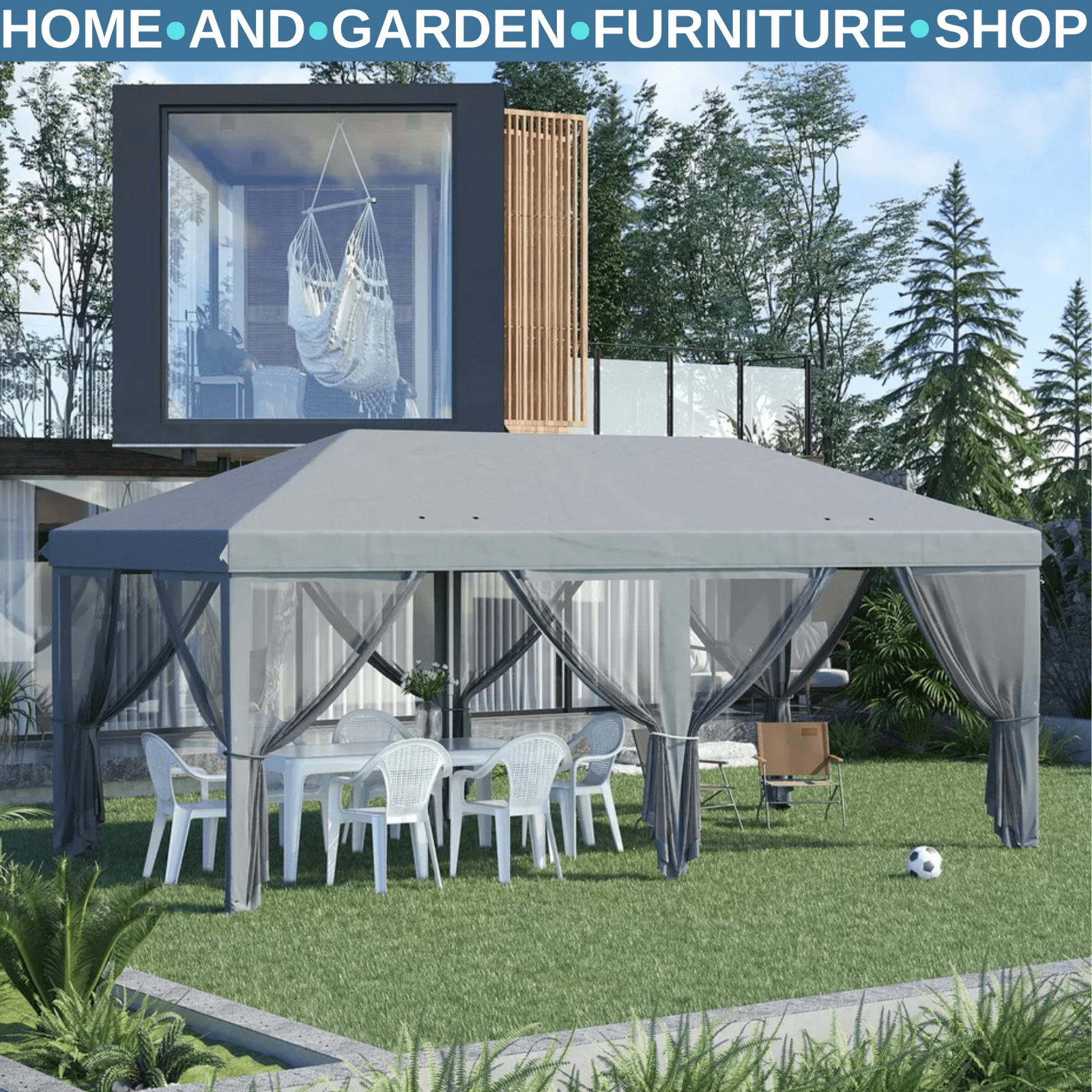 Large Pop Up Gazebo Party Tent Canopy 6 Removable Sidewalls 6 x 3m Grey Marquee - Home and Garden Furniture Shop - rustic - furniture