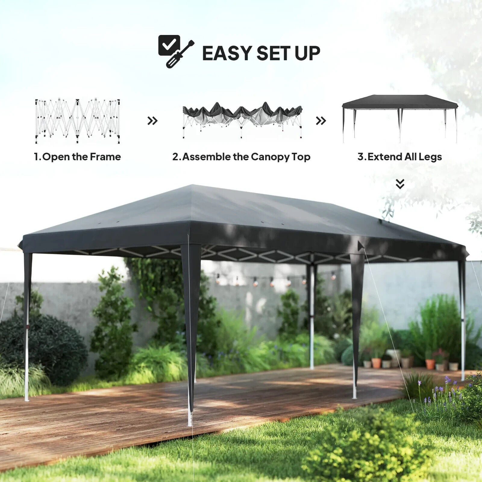 Large Pop Up Gazebo Patio Party Event Heavy Duty Marquee 6 x 3m Canopy Sun Shade - Home and Garden Furniture Shop - #rustic - furniture#