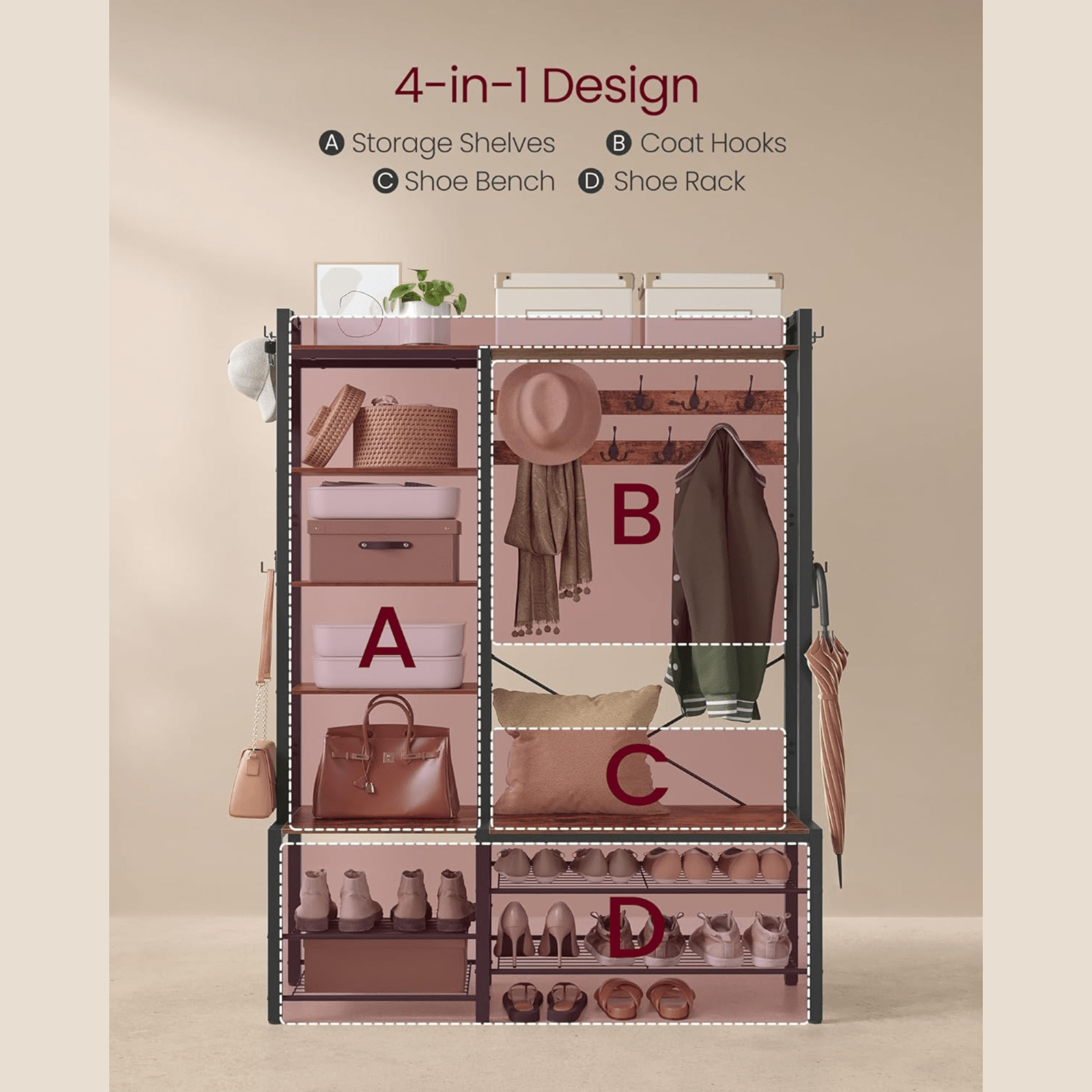 Large Rustic Hall Tree Coat Stand Shoe Rack Bench with Storage Shelves and Hooks - Home and Garden Furniture Shop - rustic - furniture