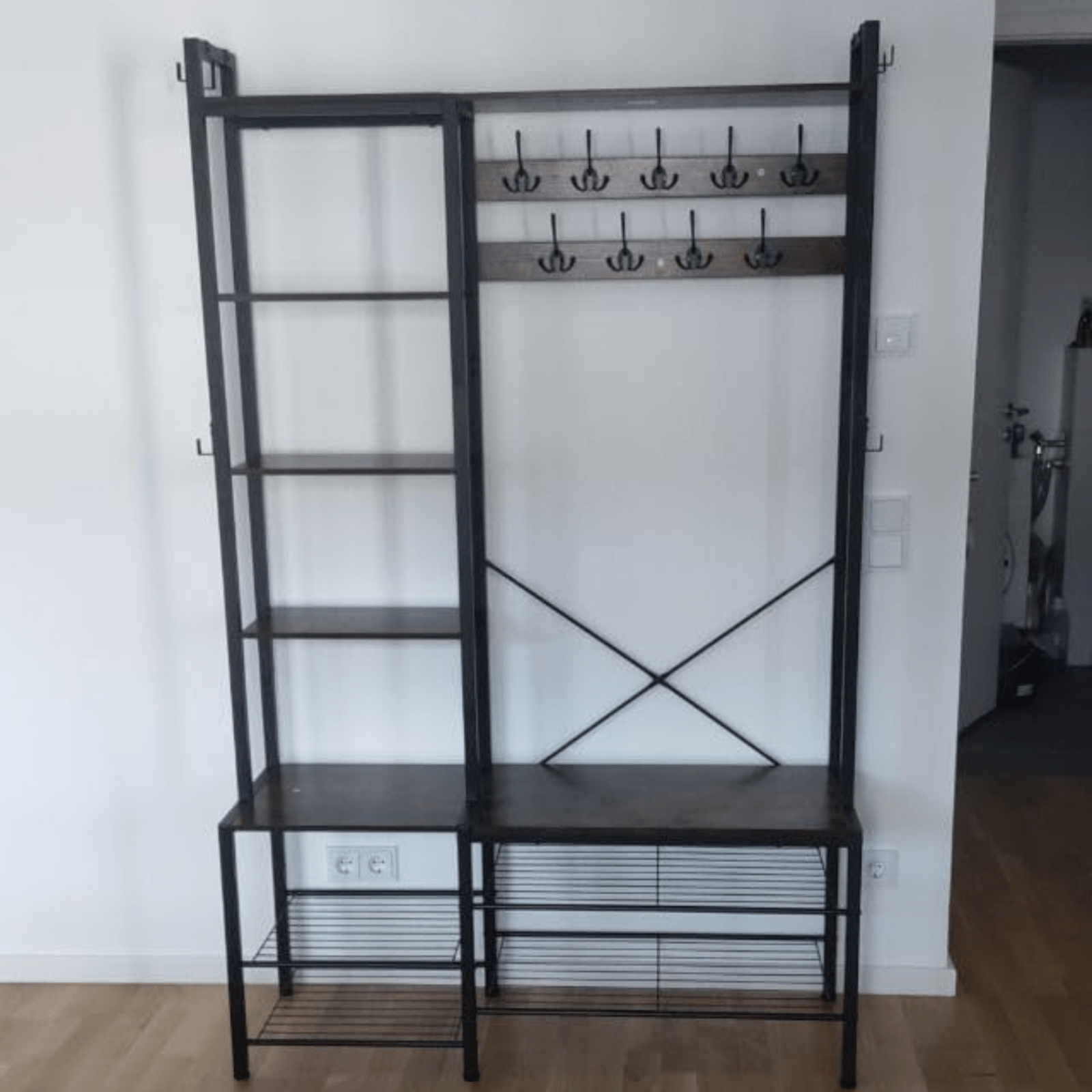 Large Rustic Hall Tree Coat Stand Shoe Rack Bench with Storage Shelves and Hooks - Home and Garden Furniture Shop - rustic - furniture