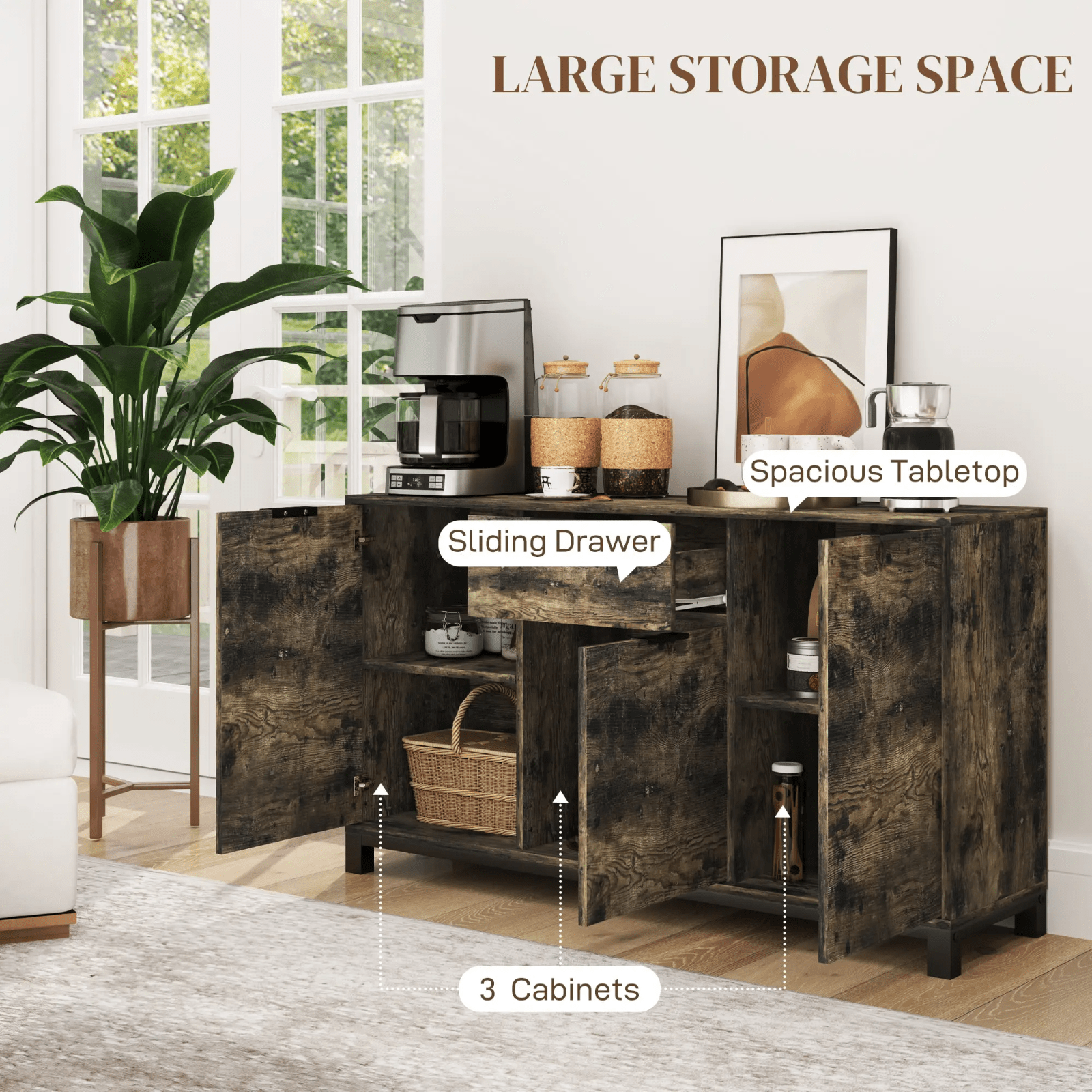 Large Sideboard Storage Cabinet for Living Room Industrial Cupboard Doors Drawer - Home and Garden Furniture Shop - rustic - furniture