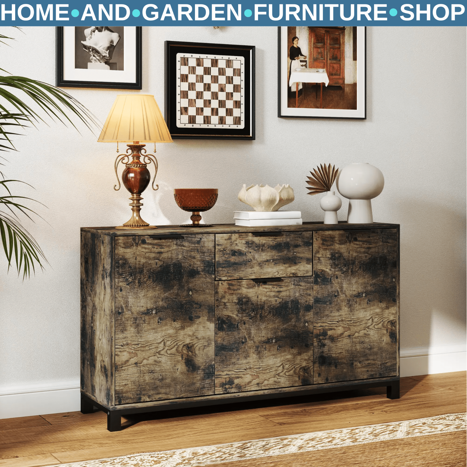 Large Sideboard Storage Cabinet for Living Room Industrial Cupboard Doors Drawer - Home and Garden Furniture Shop - rustic - furniture