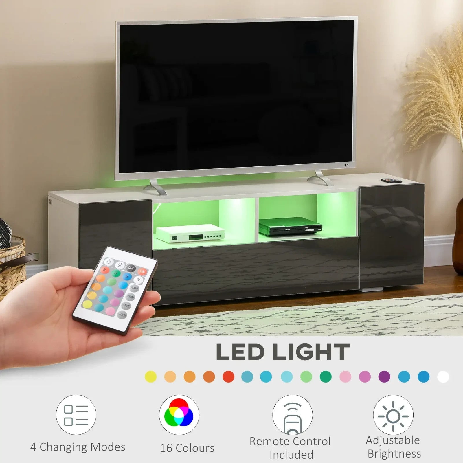 Large TV Stand Cabinet with Storage Lights High Gloss Grey TV Media Unit Shelves - Home and Garden Furniture Shop - rustic - furniture